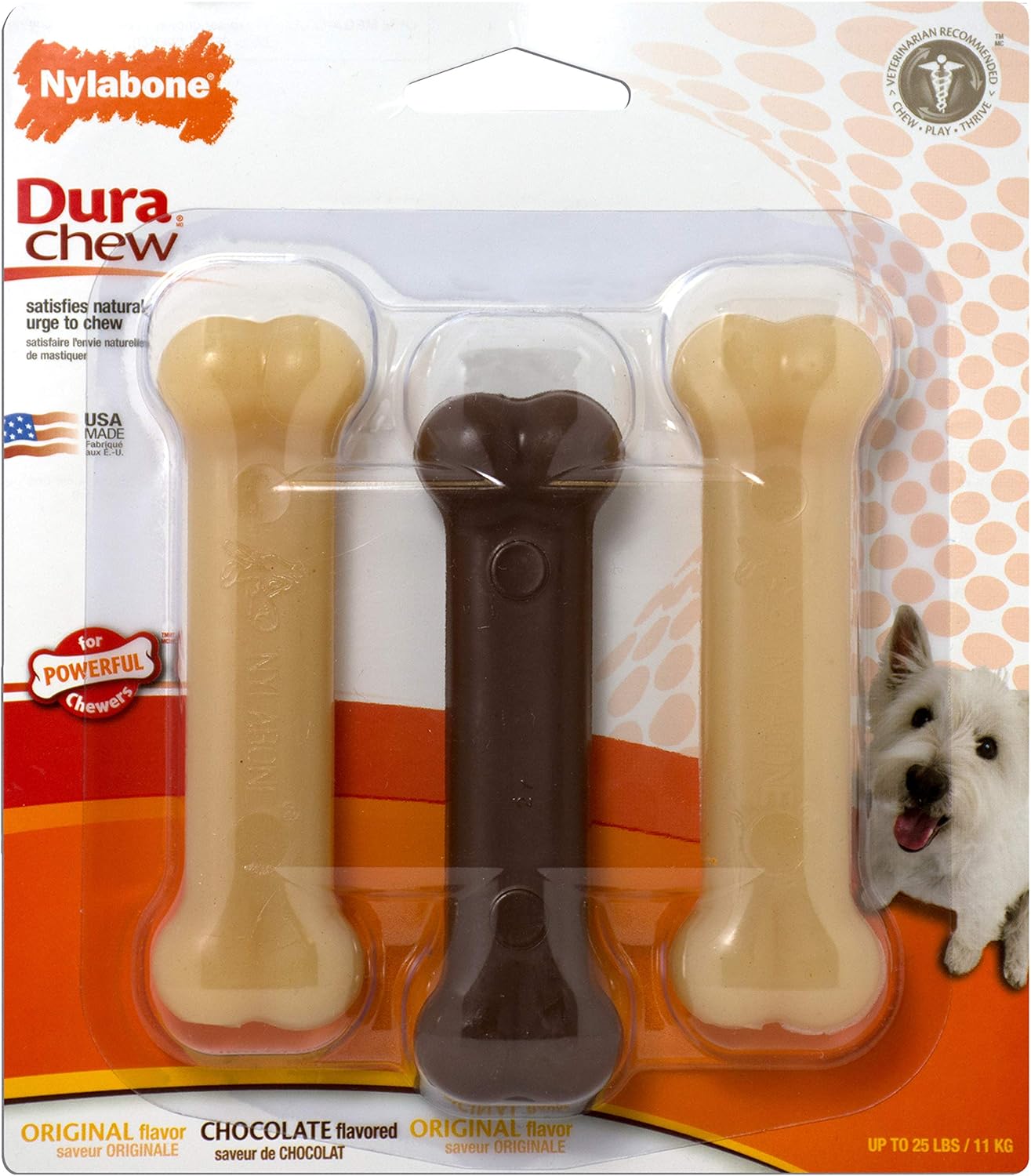 Nylabone Power Chew Variety Triple Pack Chocolate 1ea/SMall/Regular - Up To 25 Ibs.