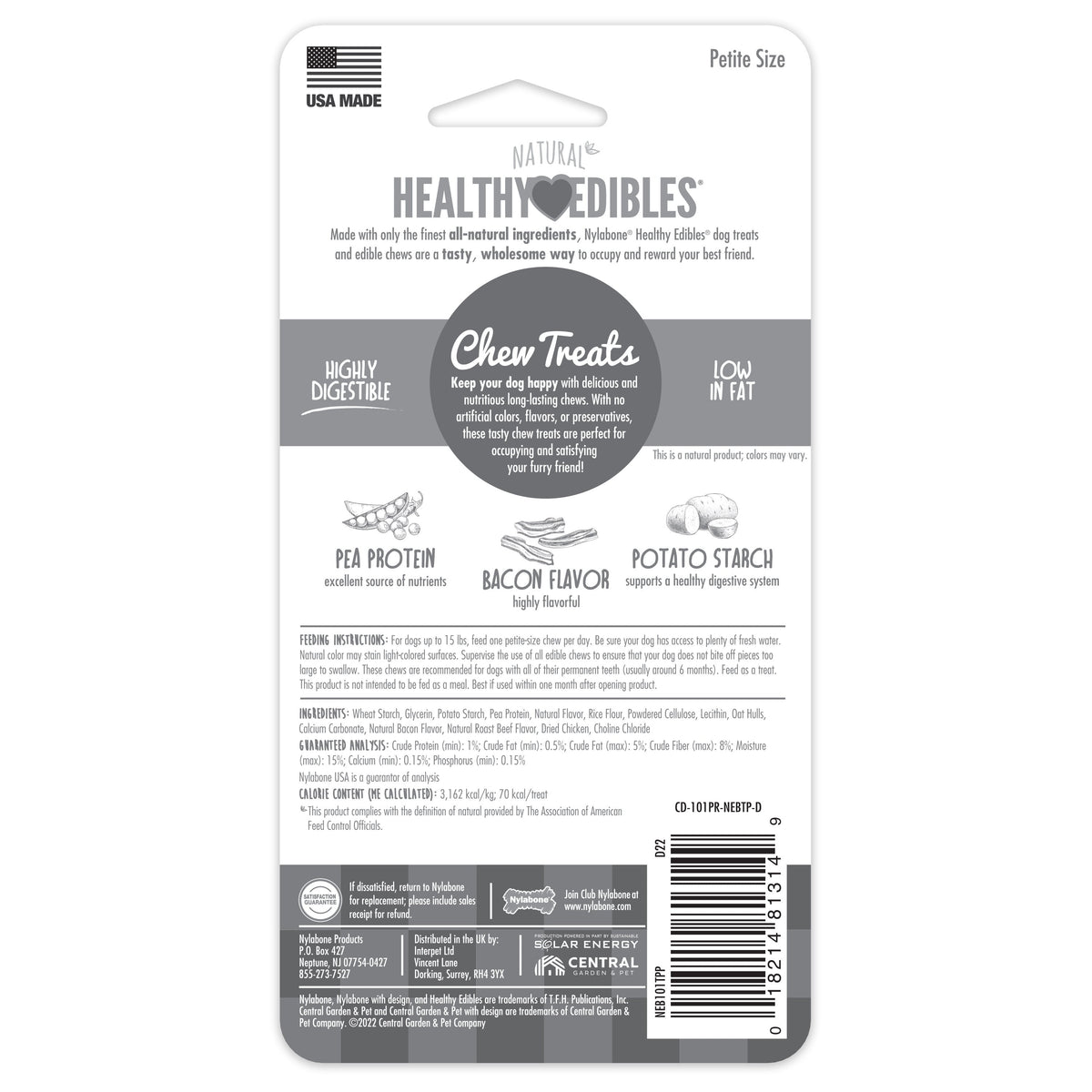 Nylabone Healthy Edibles AllNatural Long Lasting Bacon Chew Treats Bacon, XS/Petite Up To 15 Lbs. 2 ct