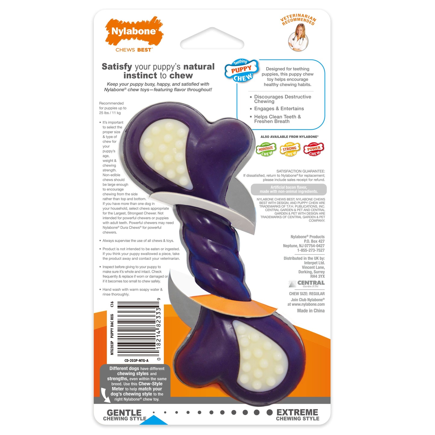 Nylabone Just for Puppies Double Action Bone Puppy Dog Teething Chew Toy Bacon, 1ea/SMall/Regular Up To 25 Ibs. 1 ct