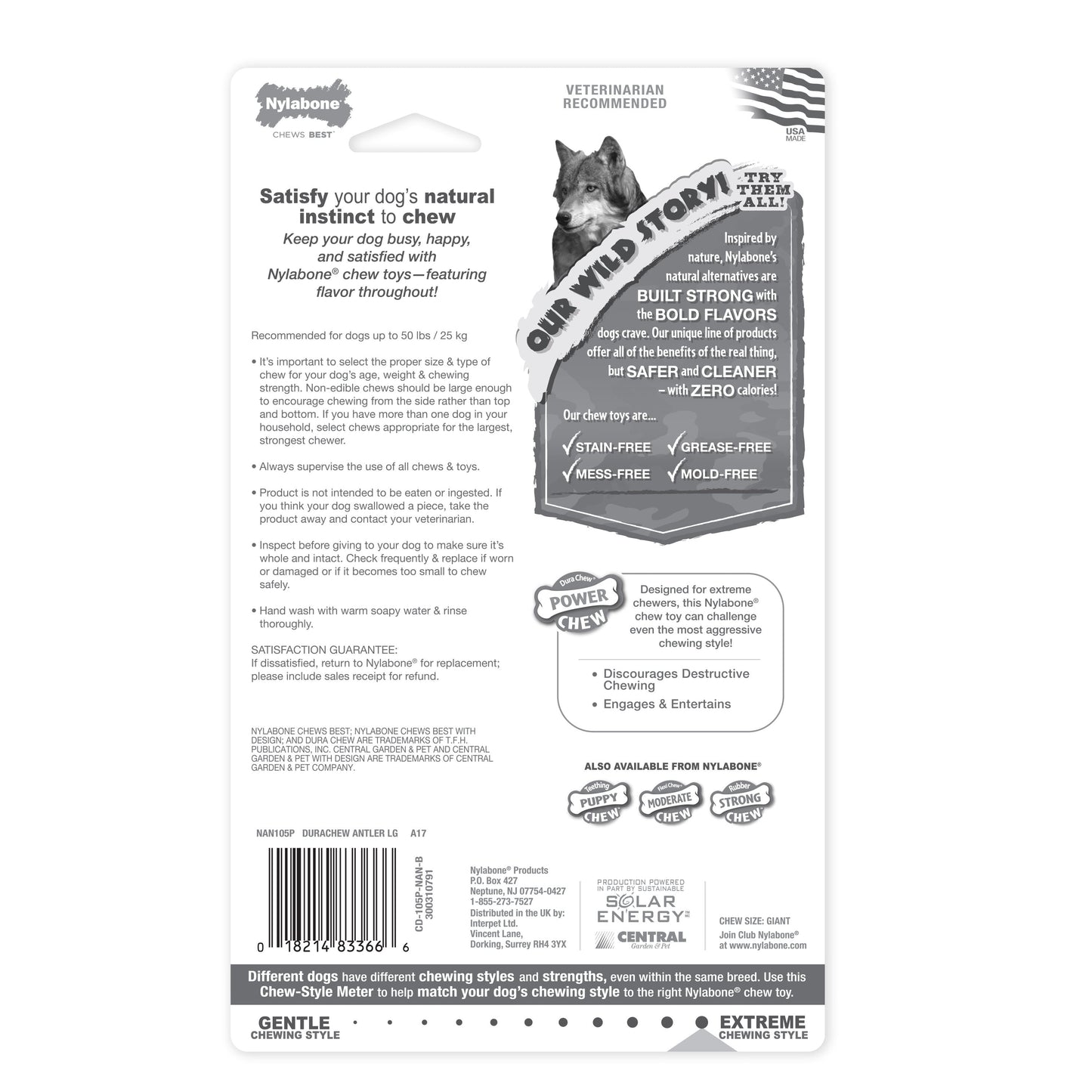 Nylabone Power Chew Antler Dog Chew Alternative Venison, 1ea/Large/Giant Up To 50 Lbs. 1 ct