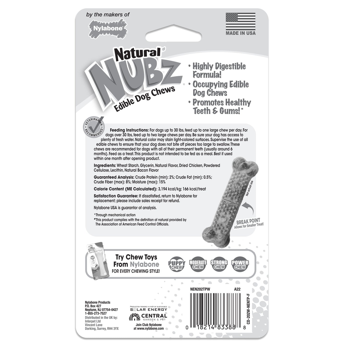 Nylabone Natural Nubz Chicken Dog Treats Chicken, 1ea/Large 30 Lbs. 2 ct