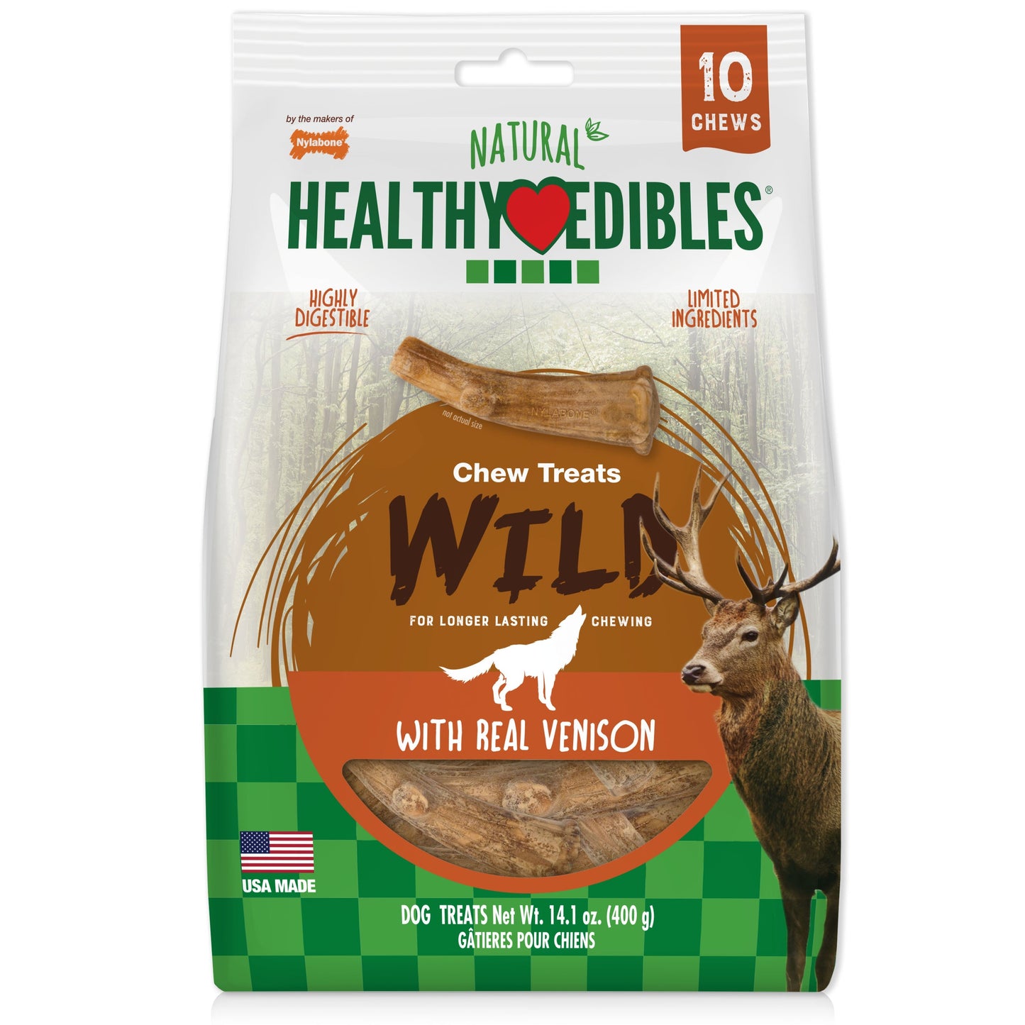 Nylabone Healthy Edibles WILD AllNatural Long Lasting Antler Chew Treats Venison, 1ea/Large/Giant Up To 50 Lbs. 10 ct