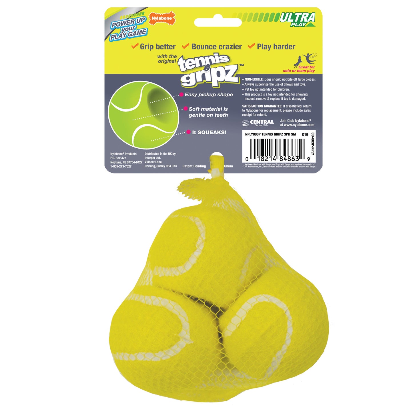 Nylabone Power Play Tennis Gripz Tennis Balls for Dogs 1ea/SMall/Regular Up To 25 Ibs. 1 ct