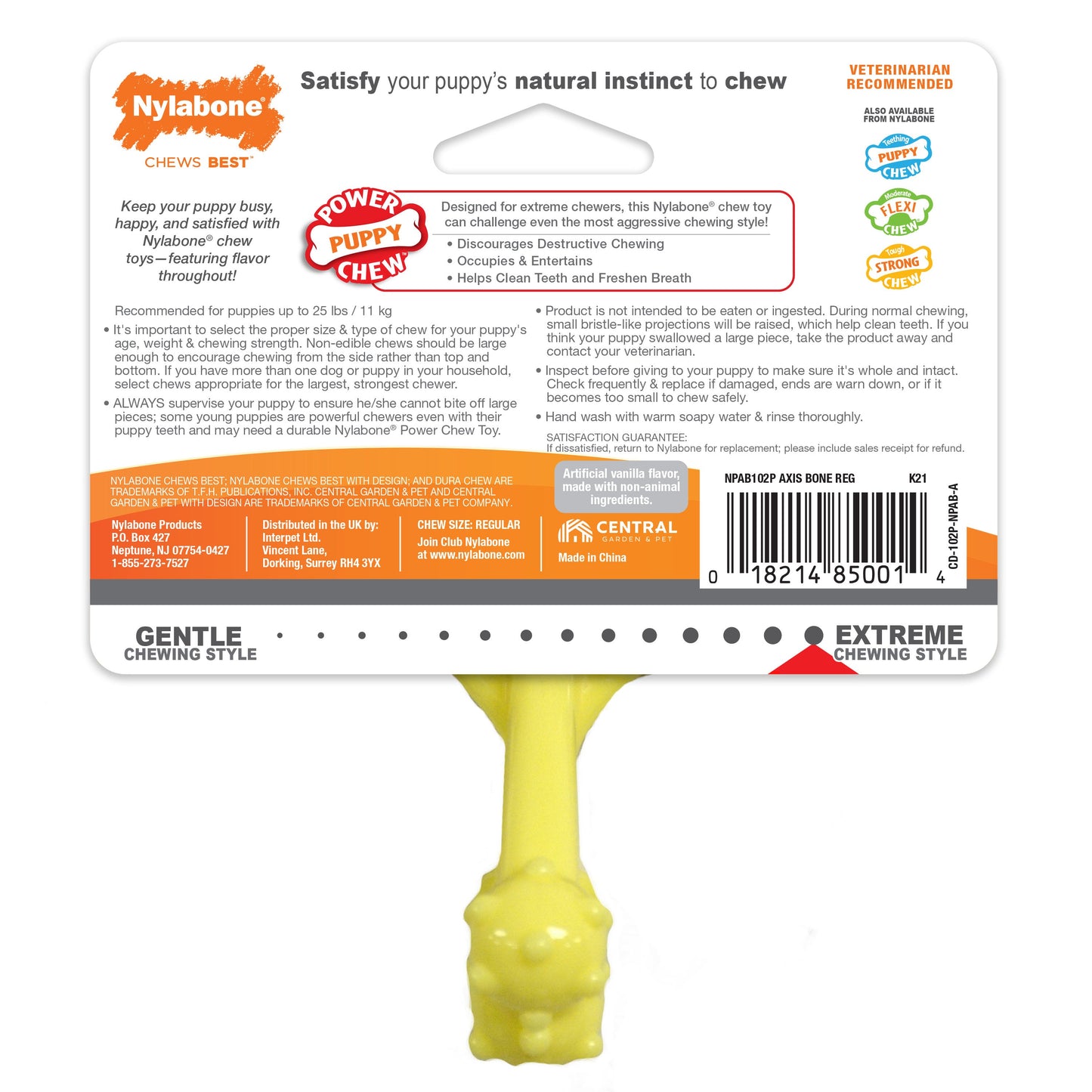 Nylabone Puppy Power Chew Axis Bone Nylon Chew Toy Vanilla, 1ea/SMall/Regular Up To 25 Ibs. 1 ct