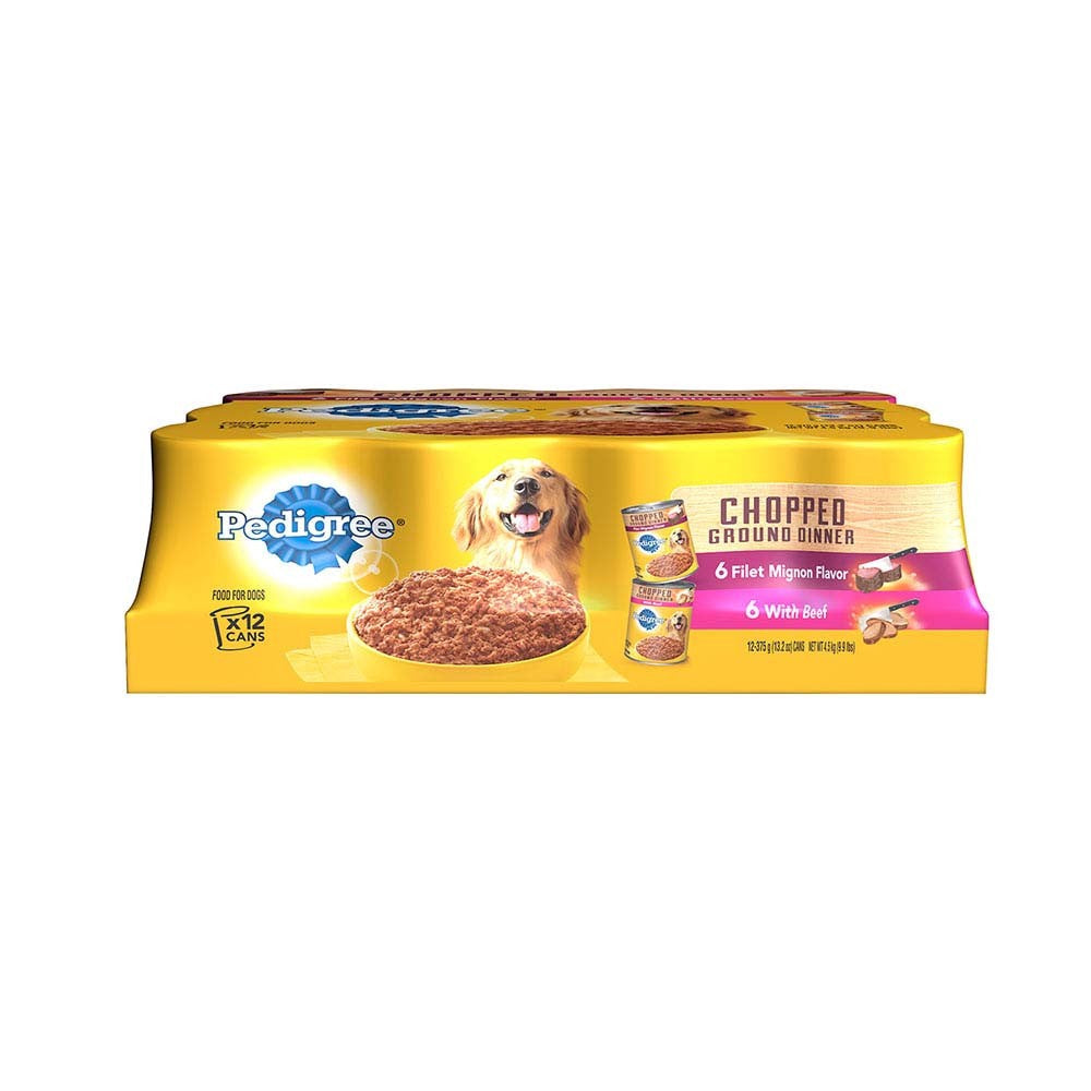 Pedigree Chopped Ground Dinner Adult Wet Dog Food Variety Pack (Filet Mignon, Beef) 13.2oz 12pk