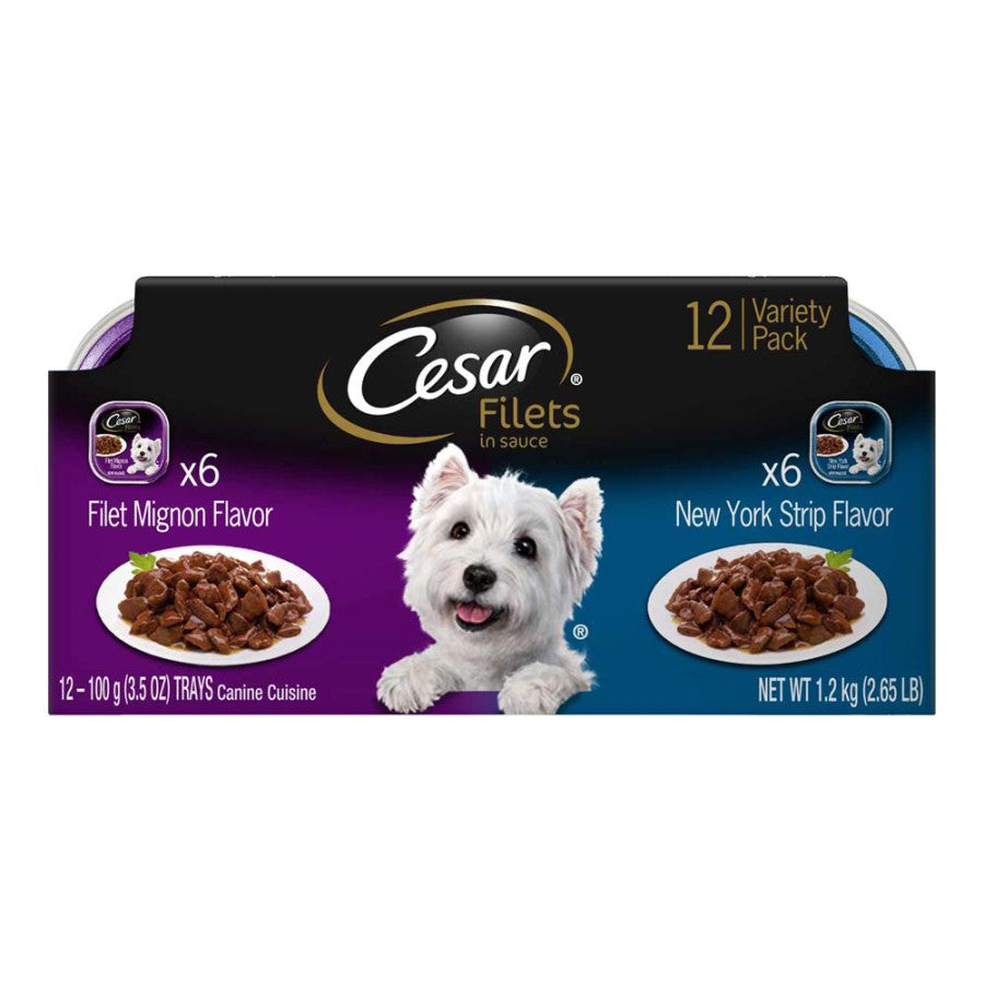 CESAR GOURMET FILETS Variety Filet Mignon & New York Strip Dog Food 3.5oz/12pk