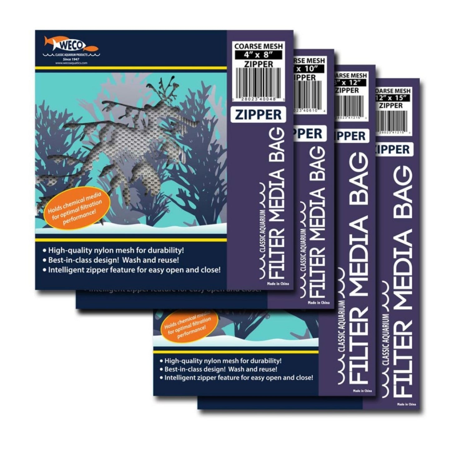 Weco Products Coarse Mesh Zipper Filter Media Bag White, 1ea/12 In X 15 in