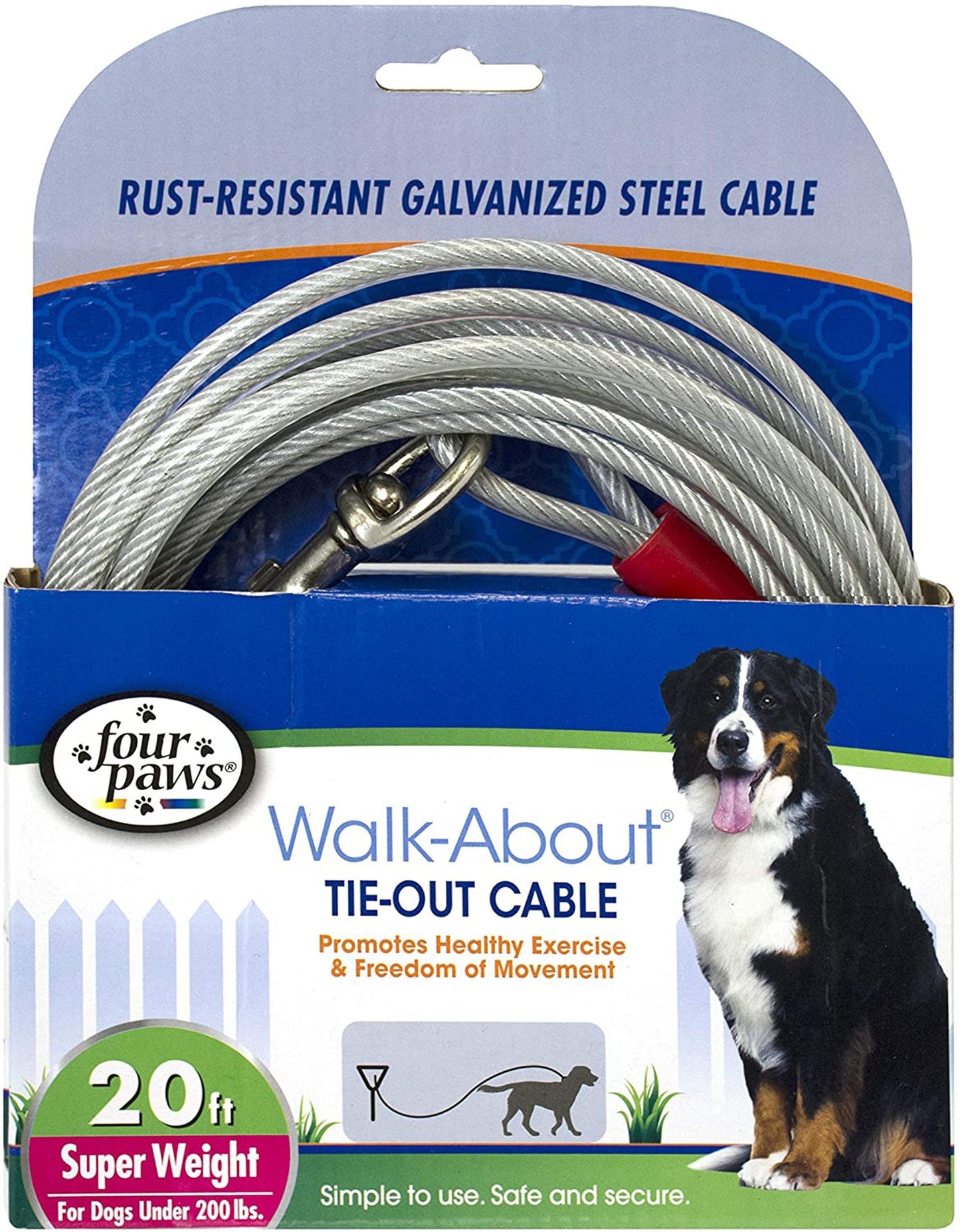 Four Paws Dog Super Tie Out Cable Silver, 1ea/20 Foot