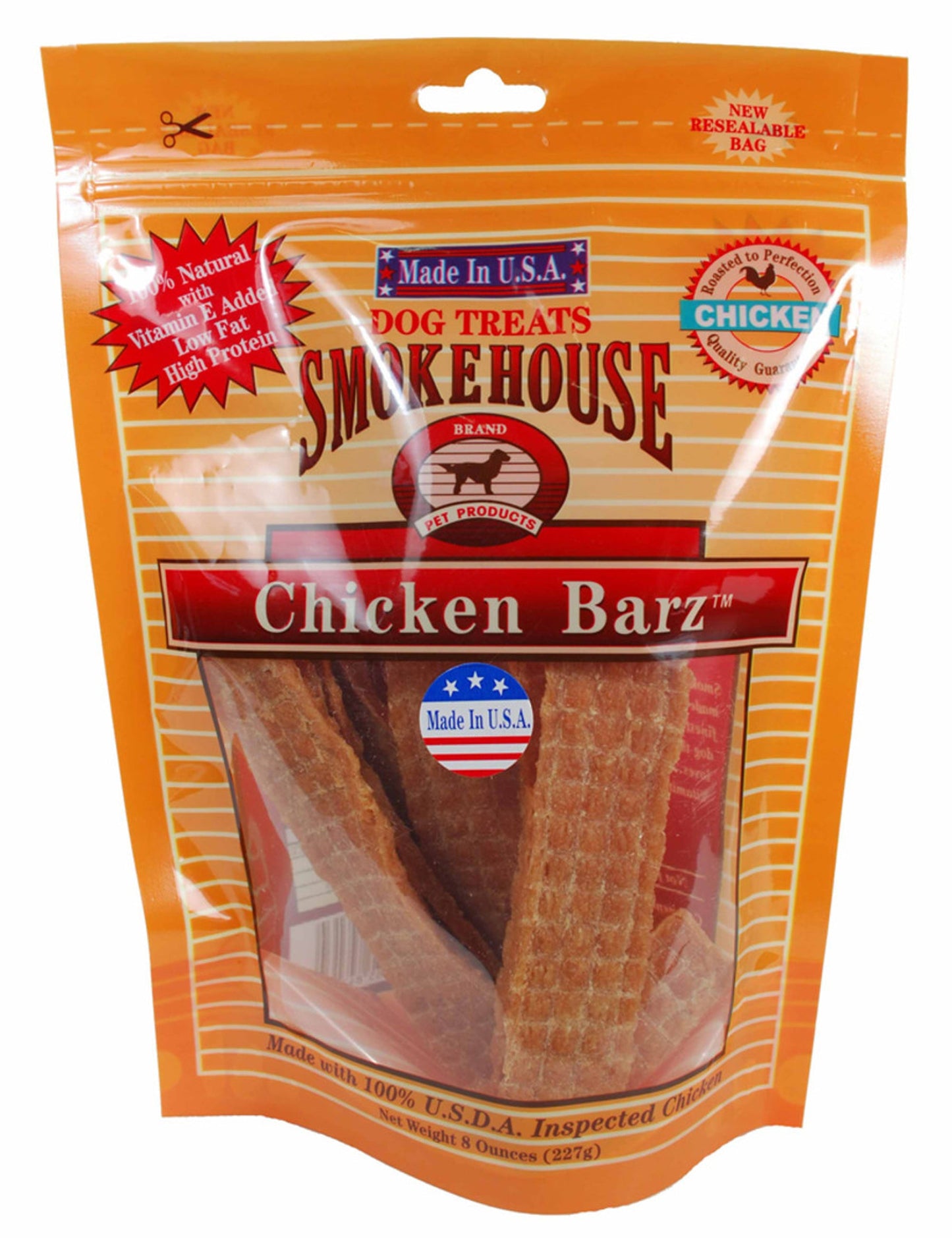 Smokehouse USA Made Chicken Barz 8oz reseal bag