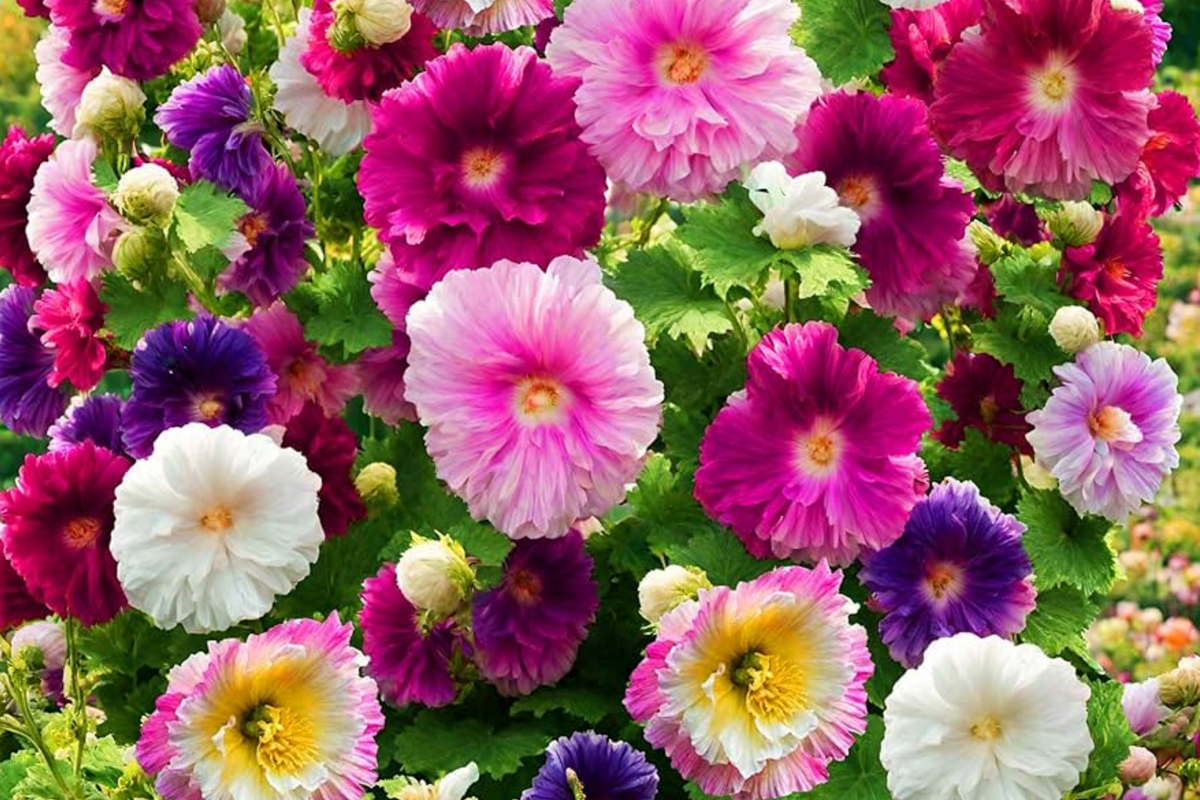 Hollyhock Seeds Summer Carnival Mix | Heirloom Non-GMO Flower Seeds | Alcea rosea, Vibrant Blooming Annuals