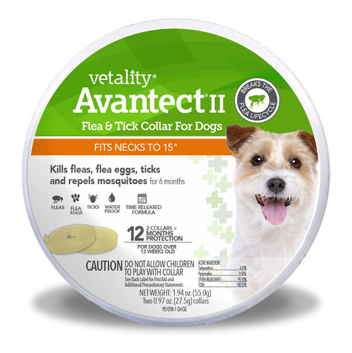 Vetality Avantect II Flea & Tick Collar fits necks up to 15in 2ct