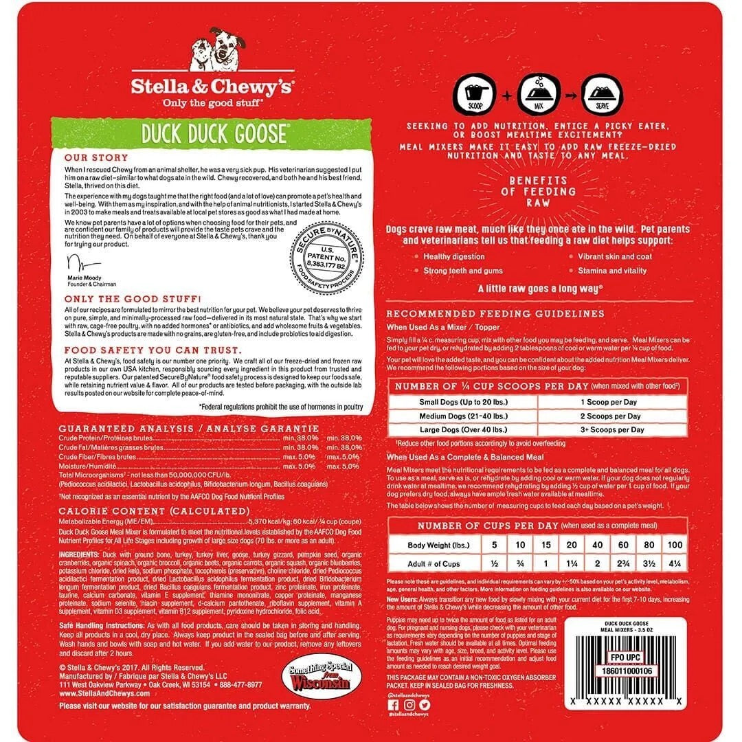 Stella & Chewy's Freeze Dried Meal Mixers Duck Duck Goose Dog Food (18oz)
