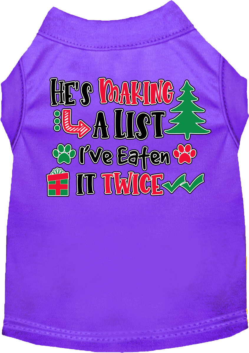 Christmas Pet Dog and Cat Shirt, "He's Making A List, I've Eaten It Twice"