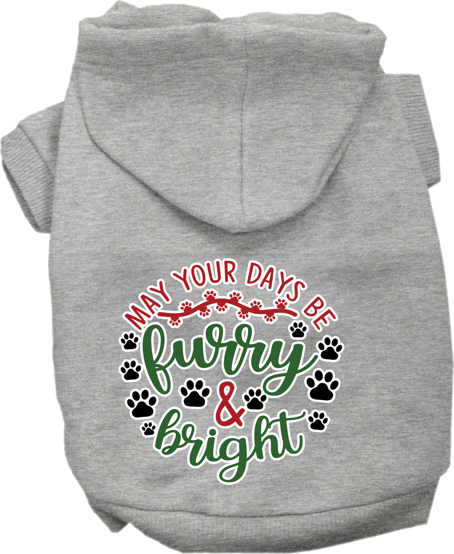 Christmas Pet Hoodie Screen Printed, "Furry & Bright"