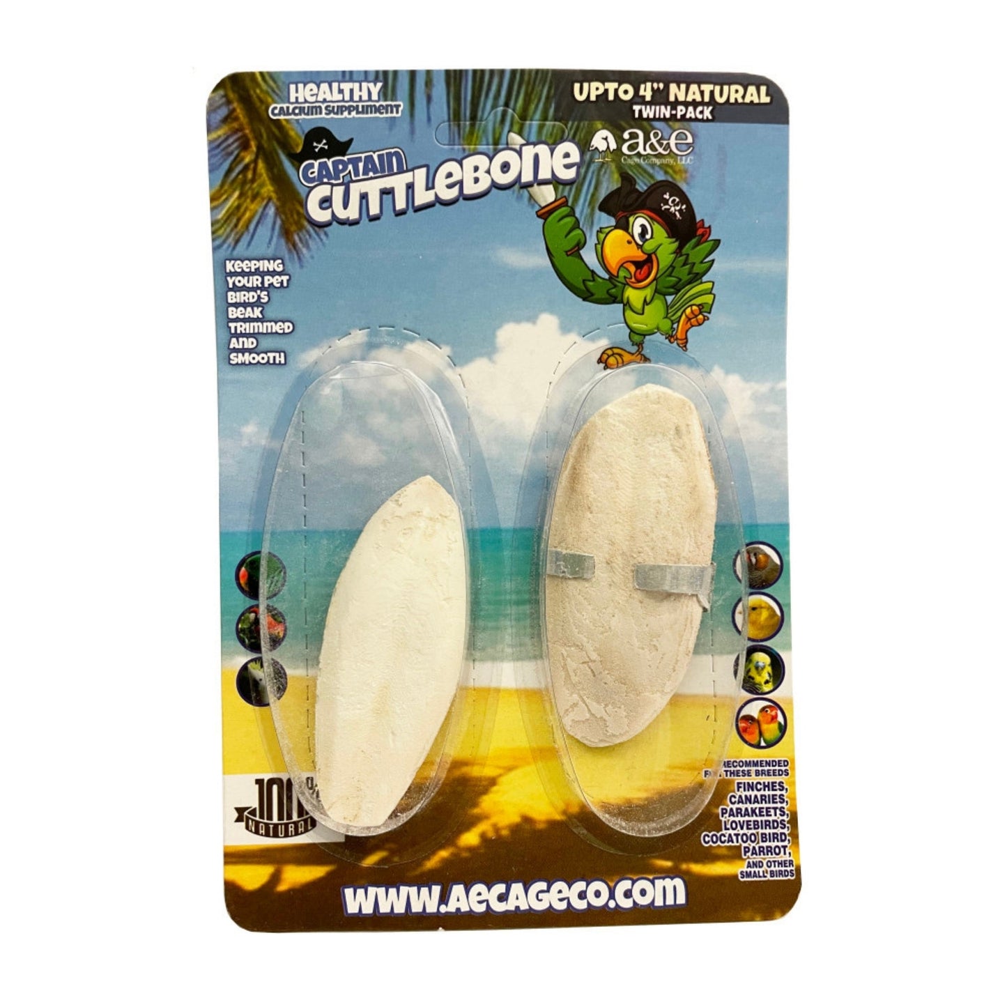 A & E Cages Natural Cuttlebone 1ea/4 in, 2 pk (Pack of 3)