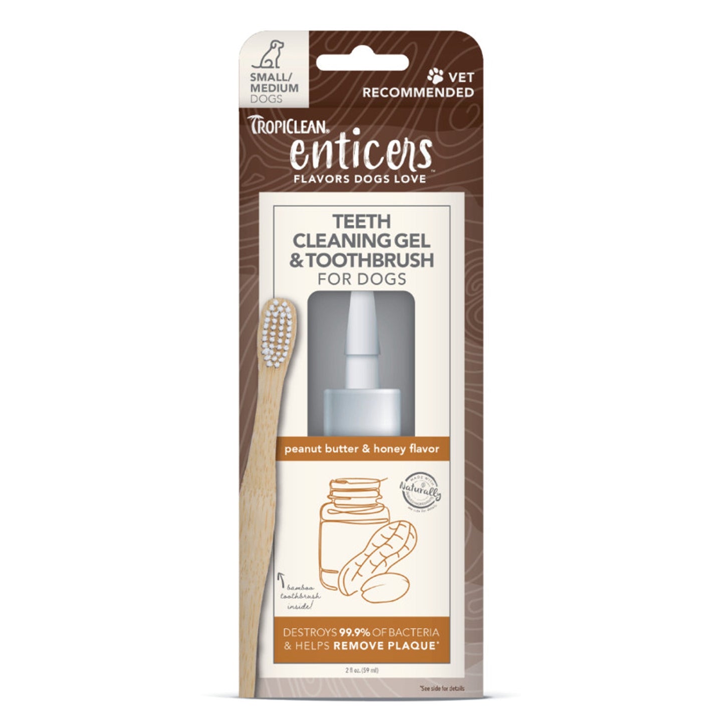 TropiClean Enticers Peanut Butter/Honey Cleaning Gel/Toothbrush Small/Medium 2oz
