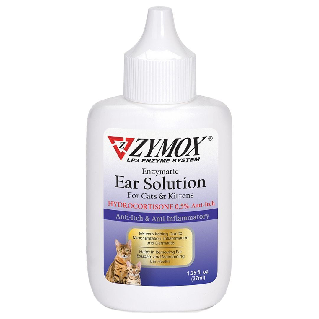 Zymox Enzymatic Ear Solution 0.5% Hydrocortisone for Cats and Kitten 1.25oz