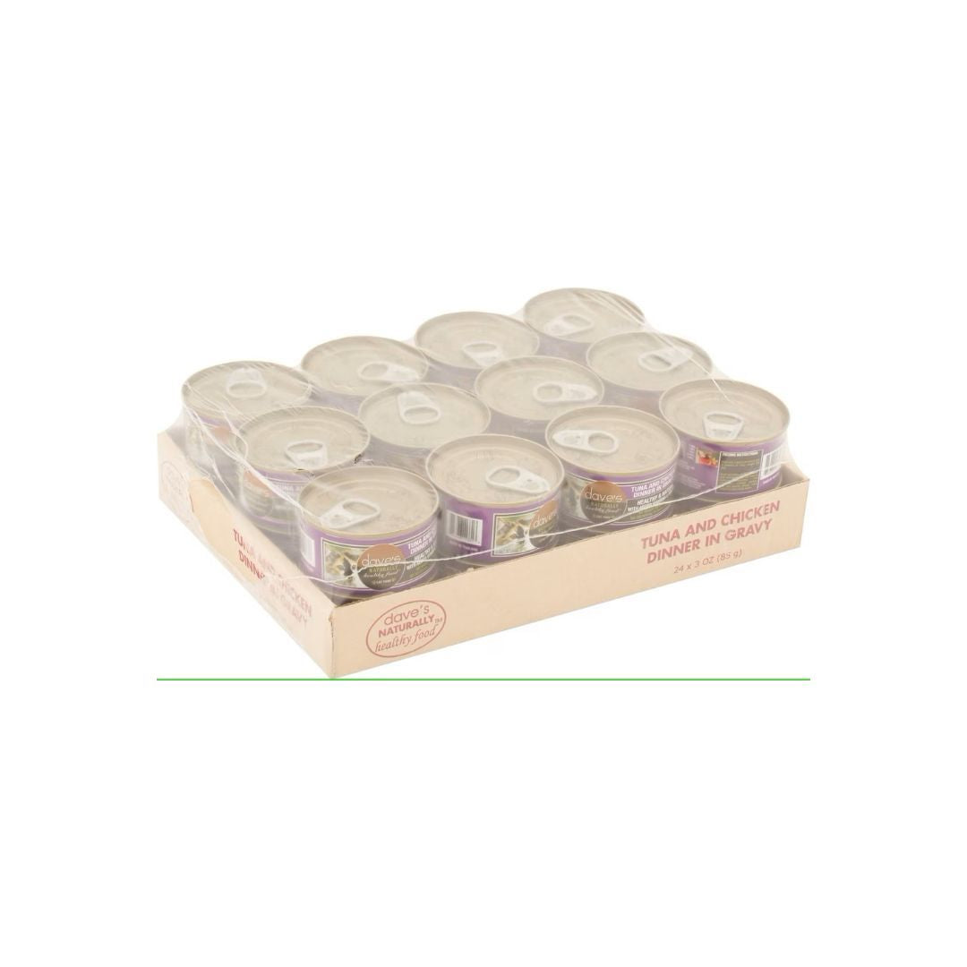 Daves Naturally Healthy Cat Food Tuna and Chicken Dinner In Gravy 3Oz (Case of 24)