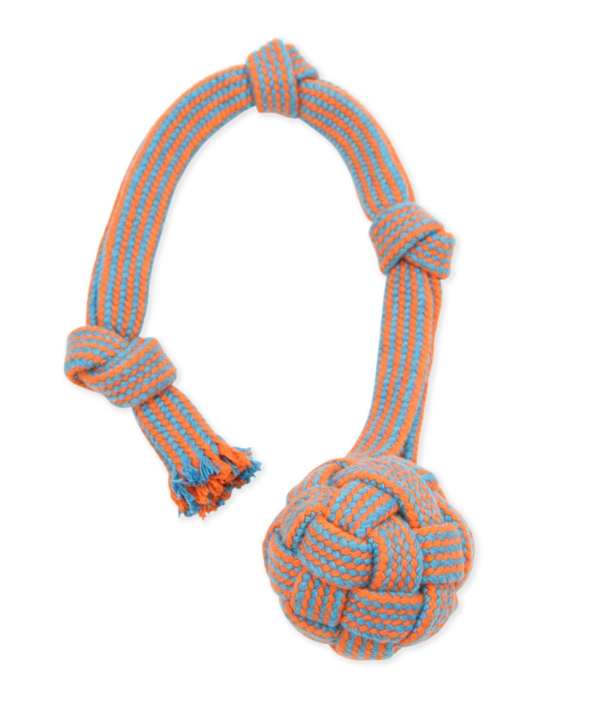 Mammoth EXTRA Flossy Webbing Ball with Fling Handle Dog Toy Small 16in