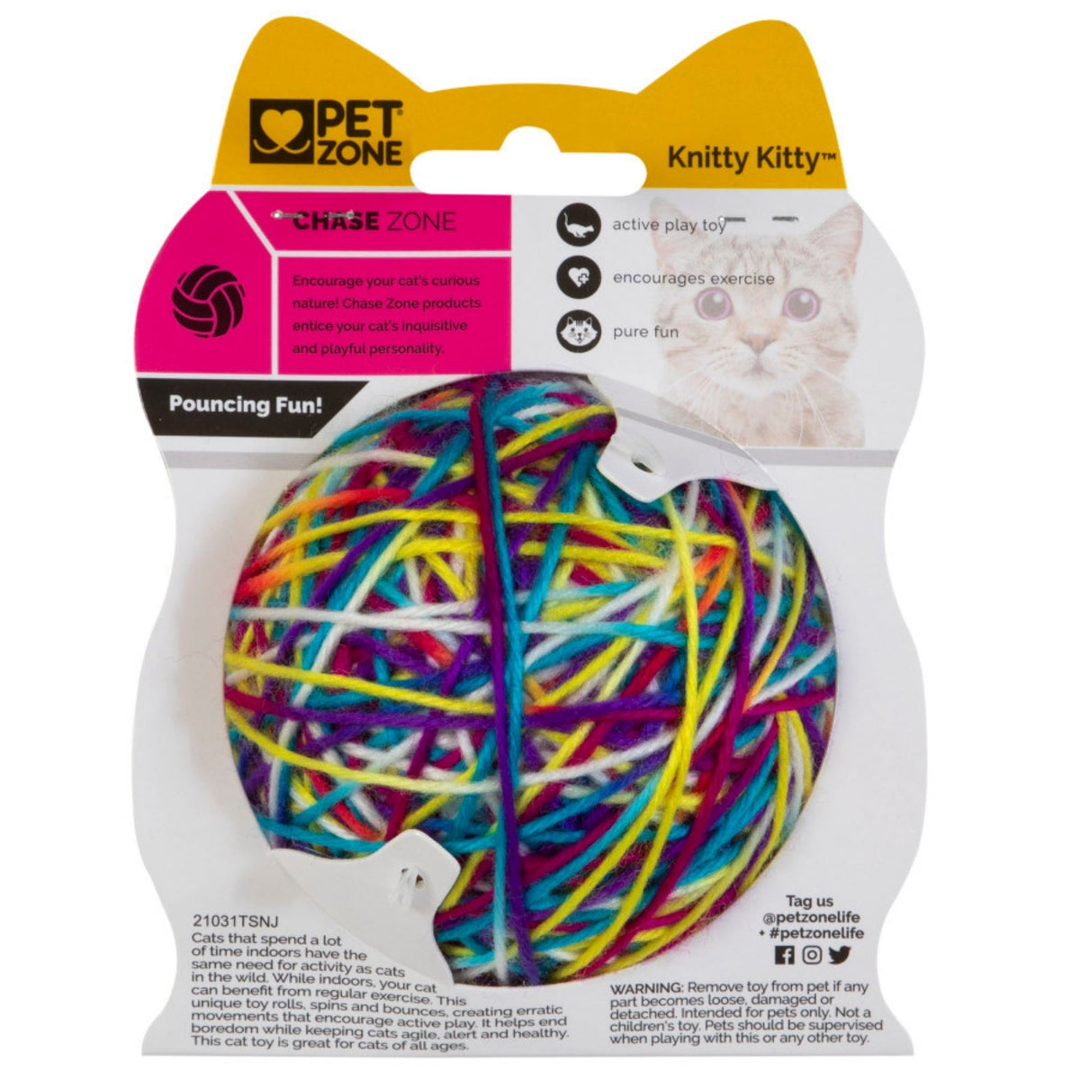 Pet Zone Products Knitty Kitty Rattle Yarn Ball Cat Toy 1ea/SM