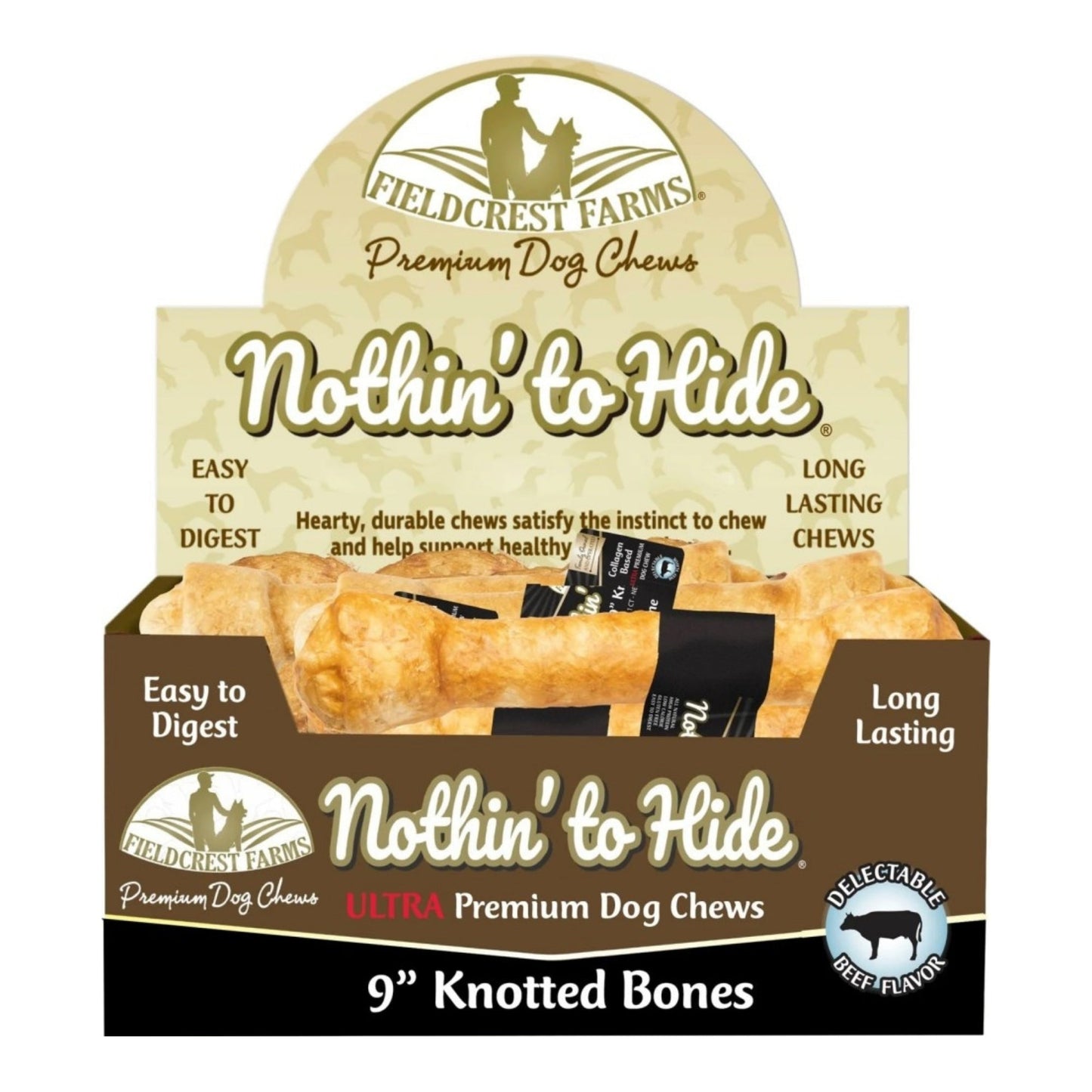 Fieldcrest Farms Nothin' To Hide Ultra Knotted Bone Dog Treat Beef 9 in (Case of 14)