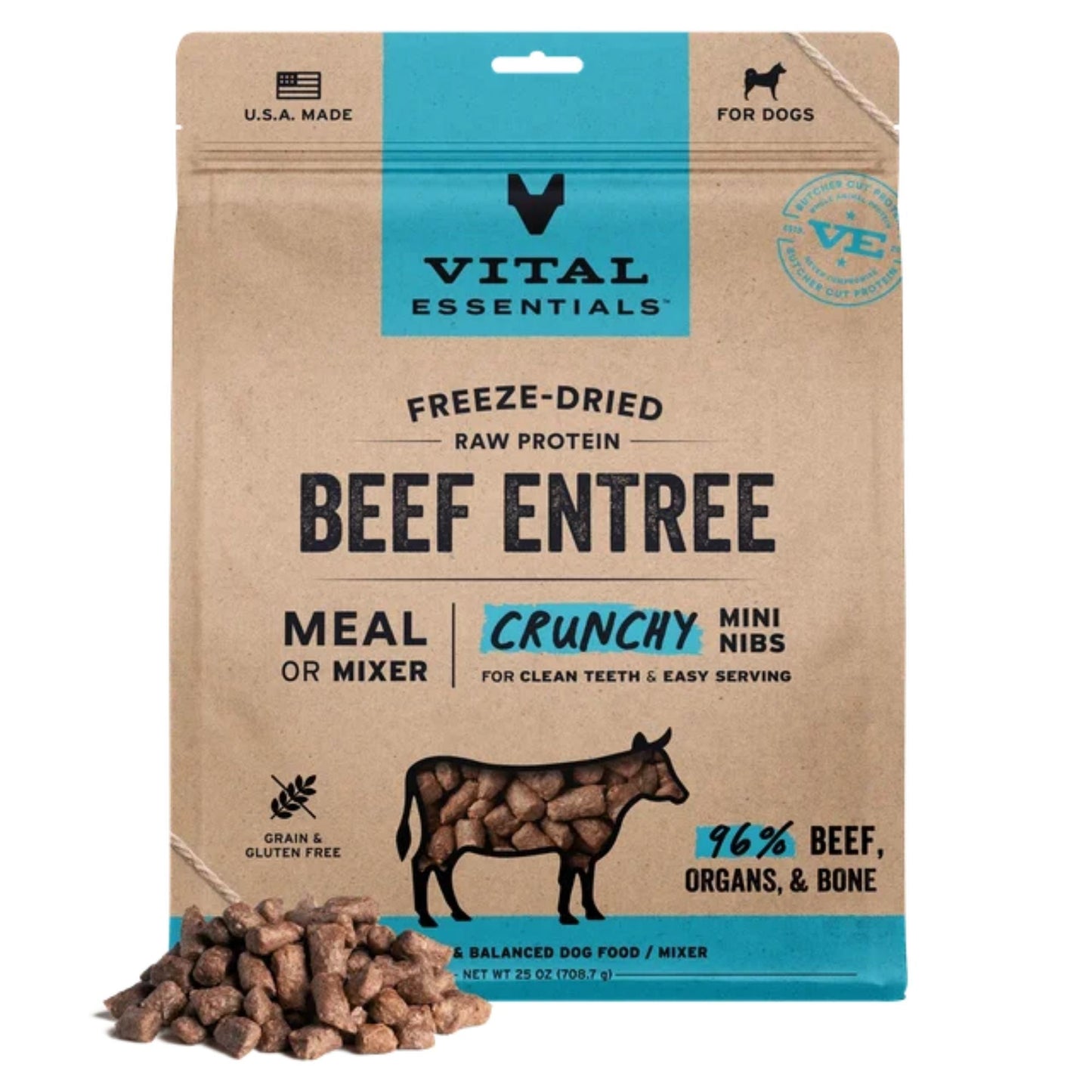 Vital Essentials Dog Freeze-Dried Raw Grain Free Beef Entree Mini Nibs 25oz.
