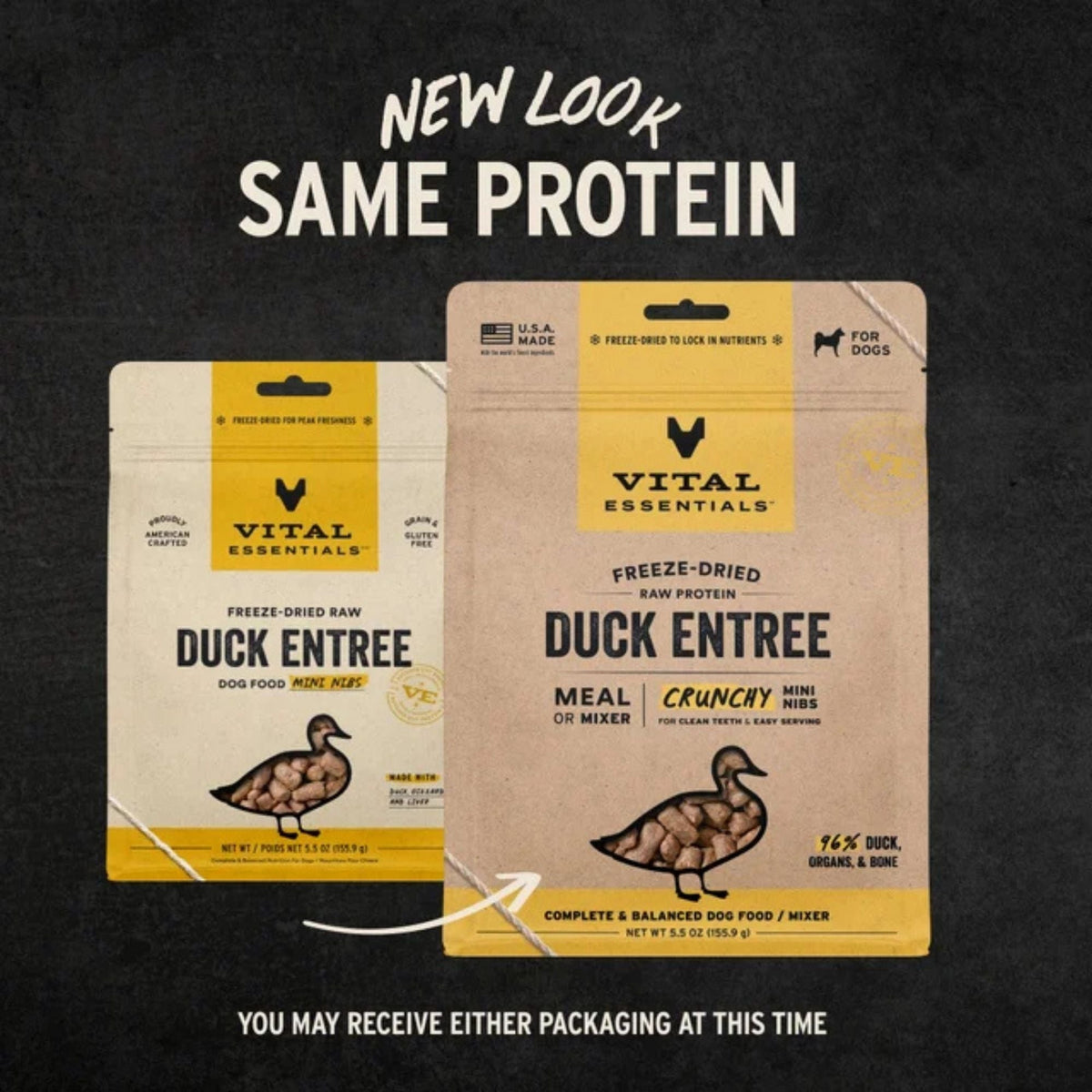 Vital Essentials Dog Freeze-Dried Raw Grain Free Duck Entree Mini Nibs 14oz.