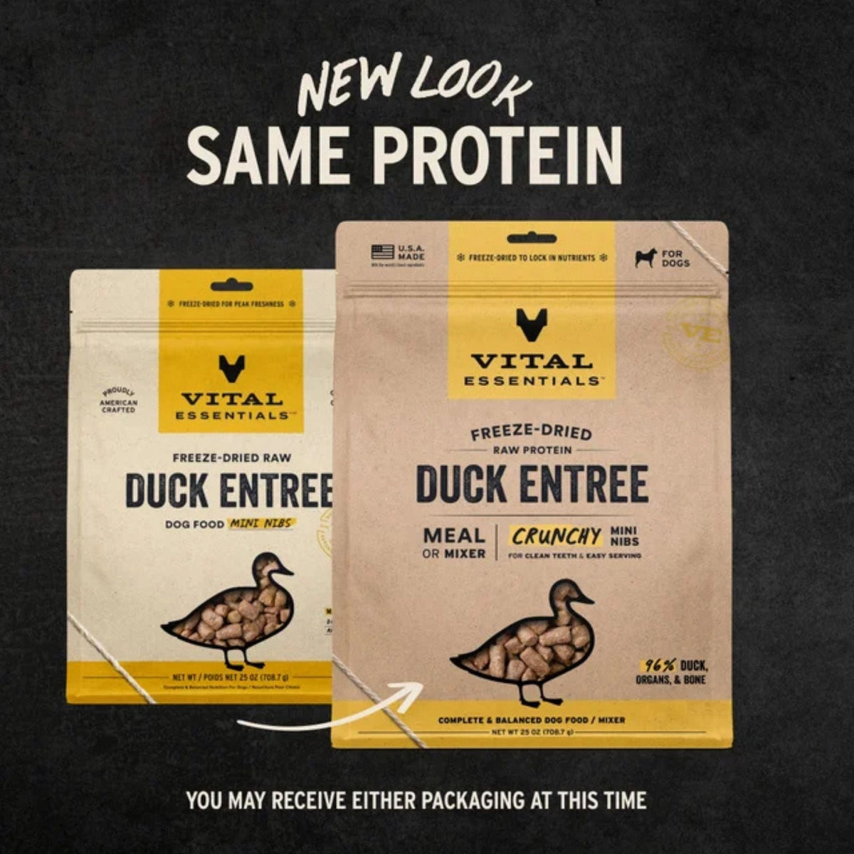 Vital Essentials Dog Freeze-Dried Raw Grain Free Duck Entree Mini Nibs 25oz.
