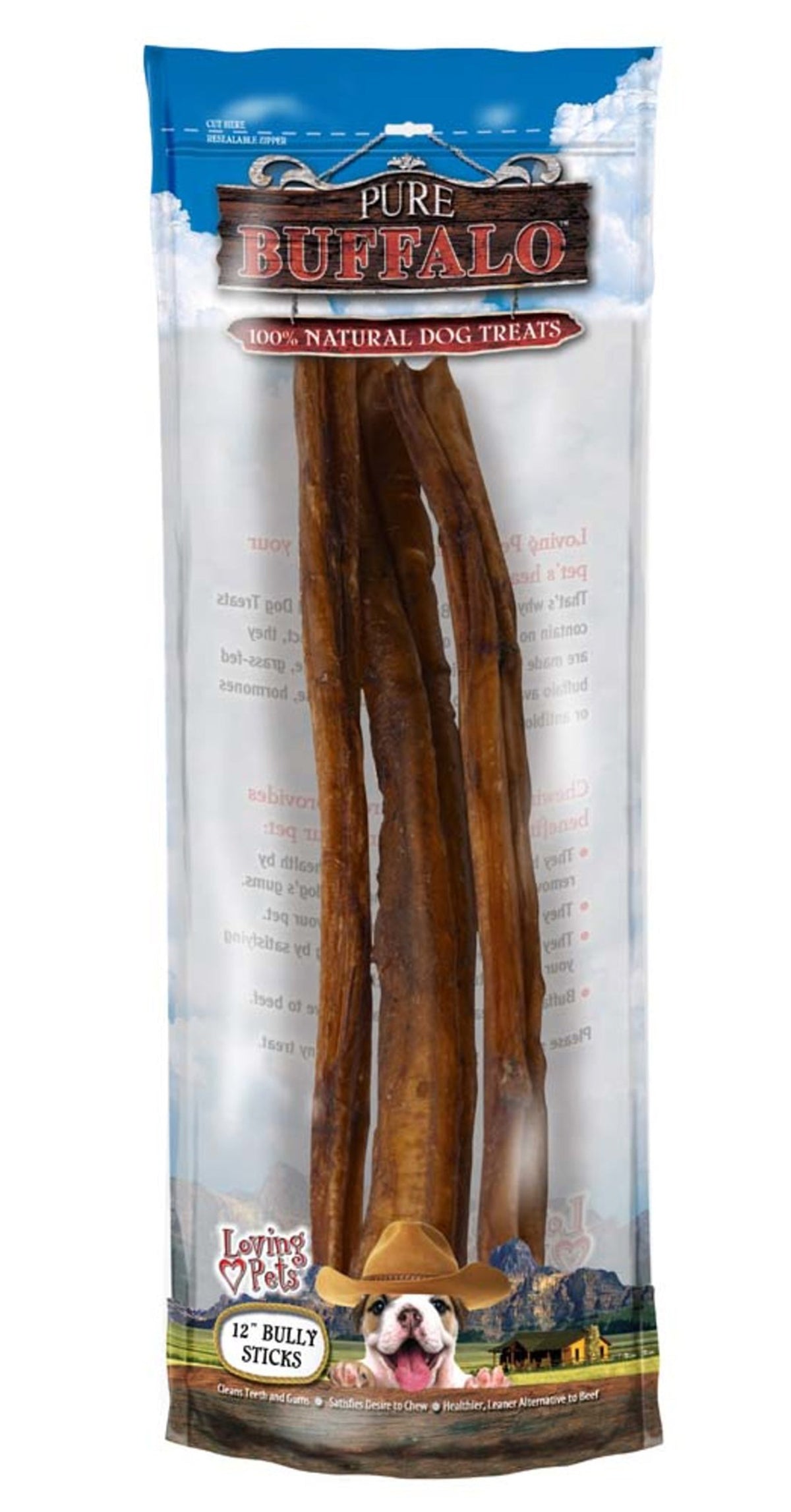 Loving Pets Pure Buffalo Bully Sticks Dog Treat 3pk/12ink