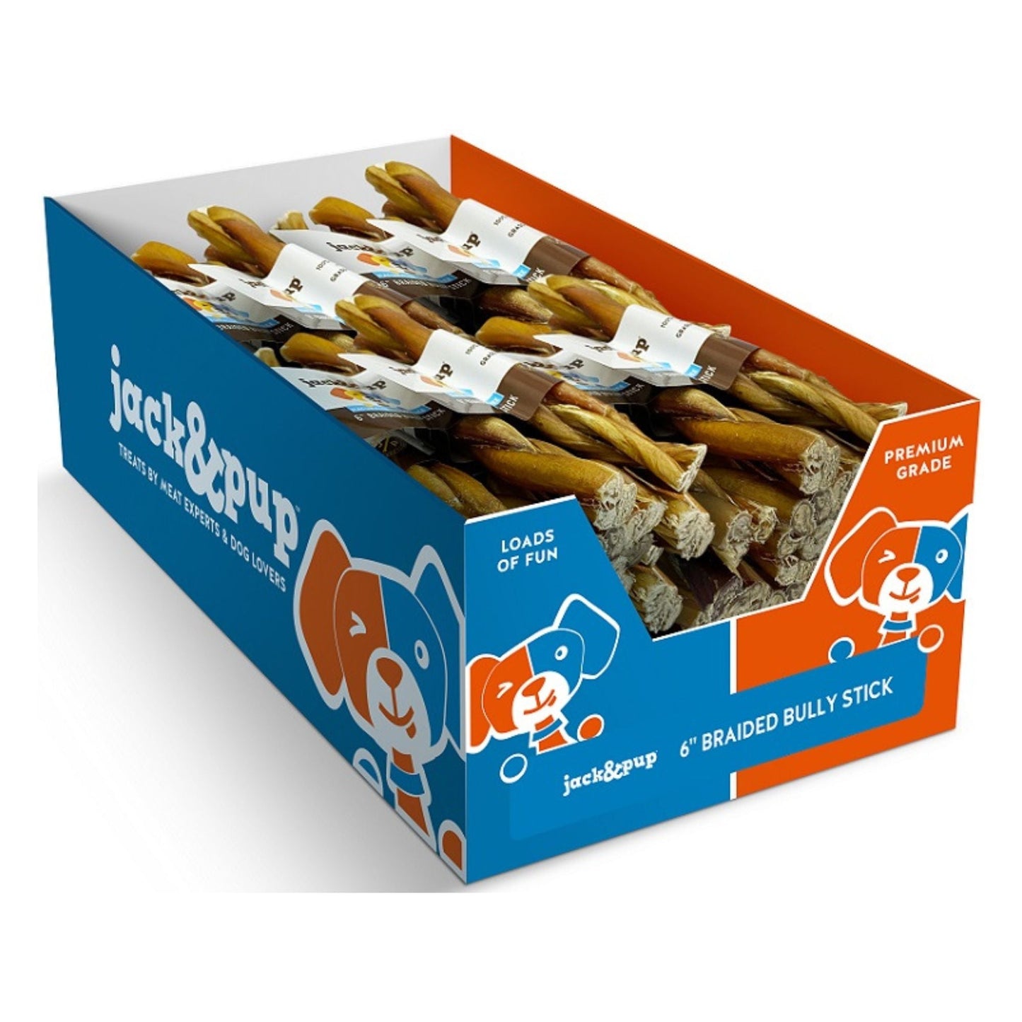 Jack & Pup Braid Bully Stick 6" Display Box (Case of 40)