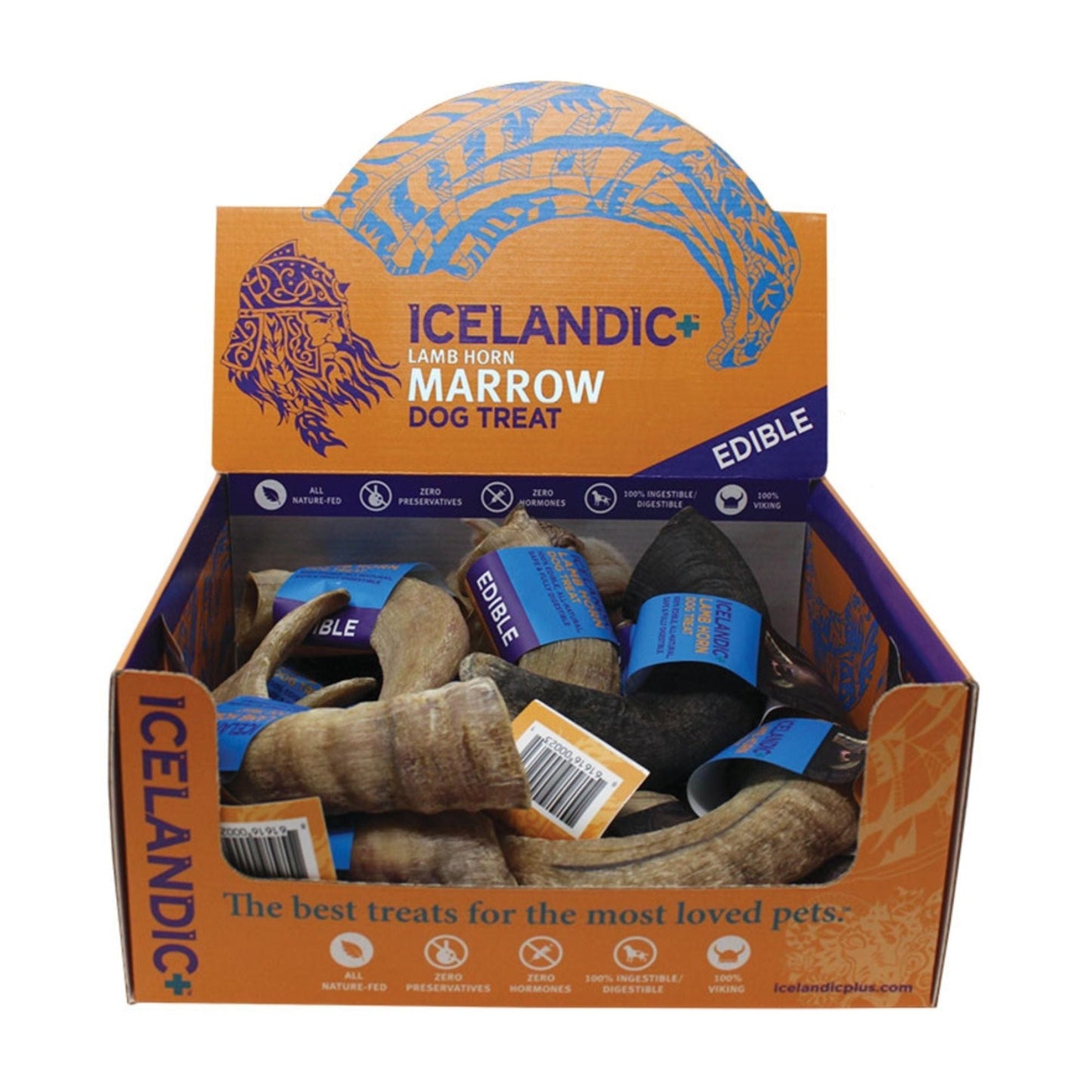 Icelandic Lamb Horn W- Marrow - 36-Piece Display Loose (Sized Approx. 4-5In)