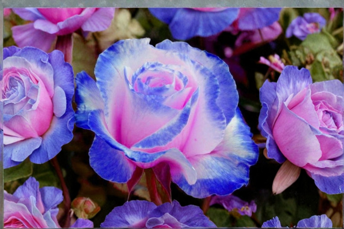 Blue Pink Rose Seeds - Rare Bi-Color Flower Seeds for Ornamental Garden, Bush, Pink & Purple Tones, Rosa Hybrid, Pack of 3