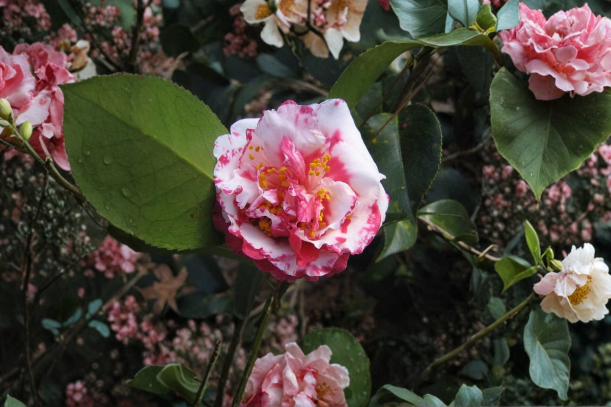 Japanese Camellia ‘Daikagura’ Live Plant – 1 Gallon, Red White Variegated Evergreen Shrub, Camellia japonica for Shade Gardens