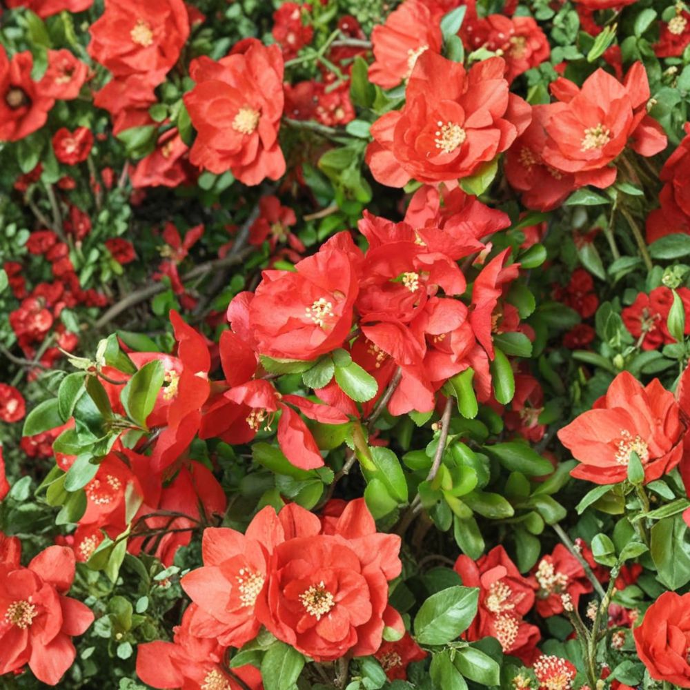 Chaenomeles x superba 'Texas Scarlet' – Red Flowering Quince Live Plant in 2 Gallon Pot