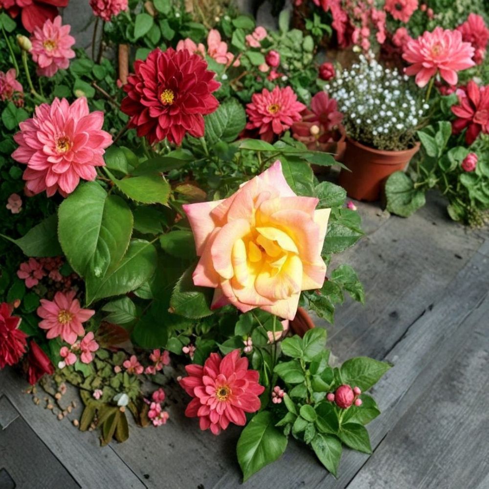 Jacob's Robe Climbing Rose Live Plant | 5 Gallon | Yellow Pink Red Double Blooms