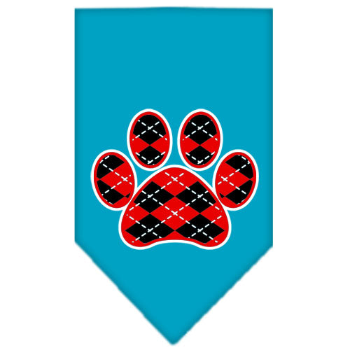 Pet and Dog Bandana Screen Printed, "Red Argyle Paw"