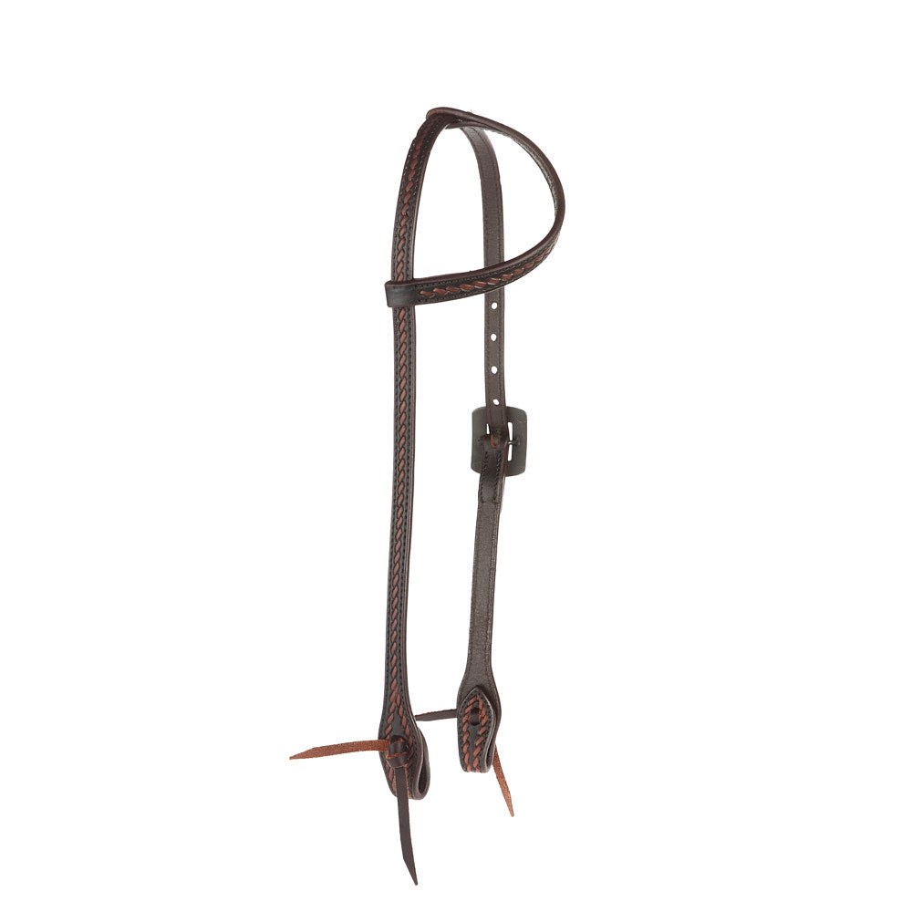 WD-RTSEH-HO-7 Heavy Oiled Rope Tooling Silver Scroll Copper Bar Double Buckle Single Ear Headstall