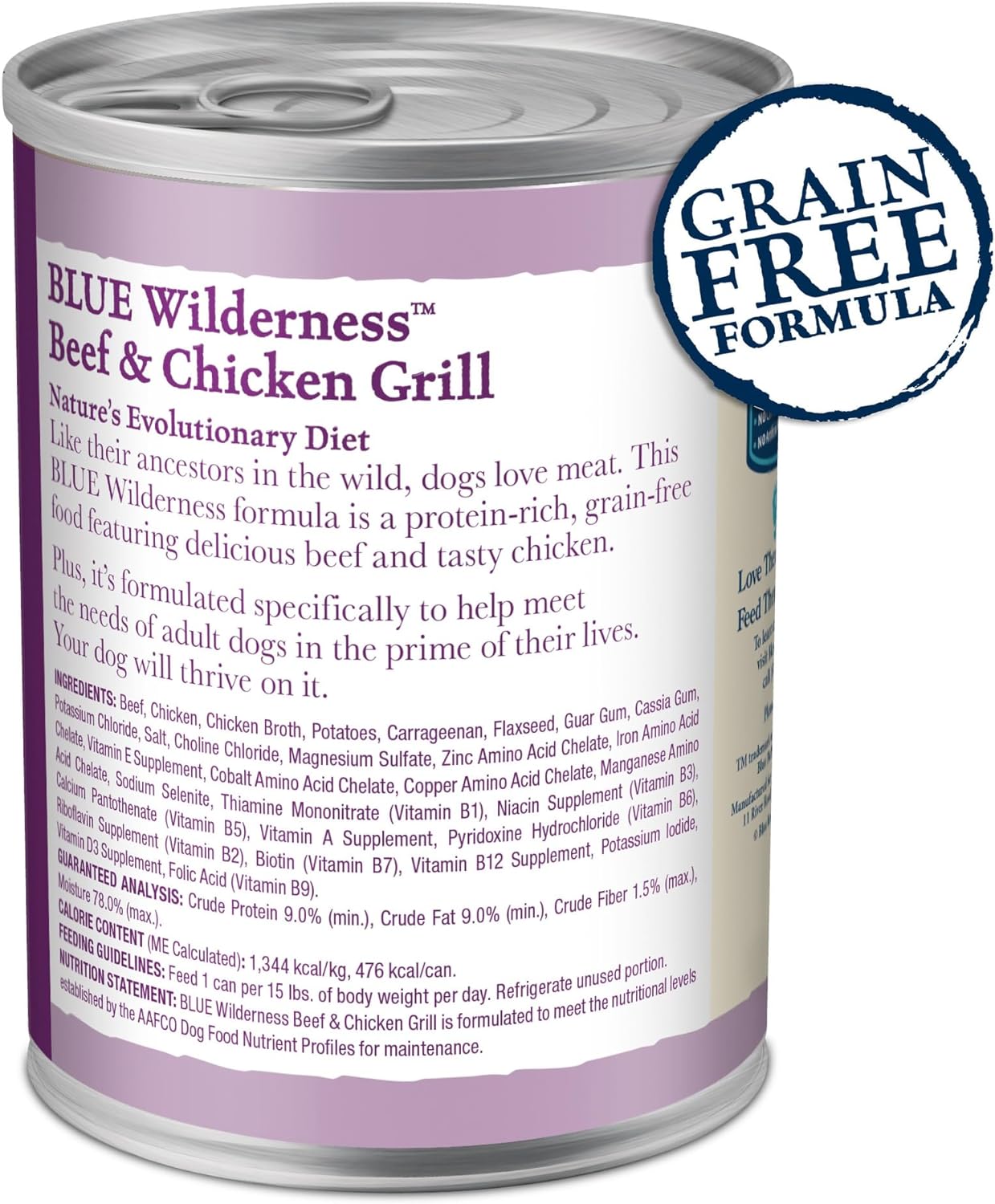 Blue Buffalo Wilderness Adult Grain-Free Beef & Chicken Grill Wet Dog Can (12.5oz)