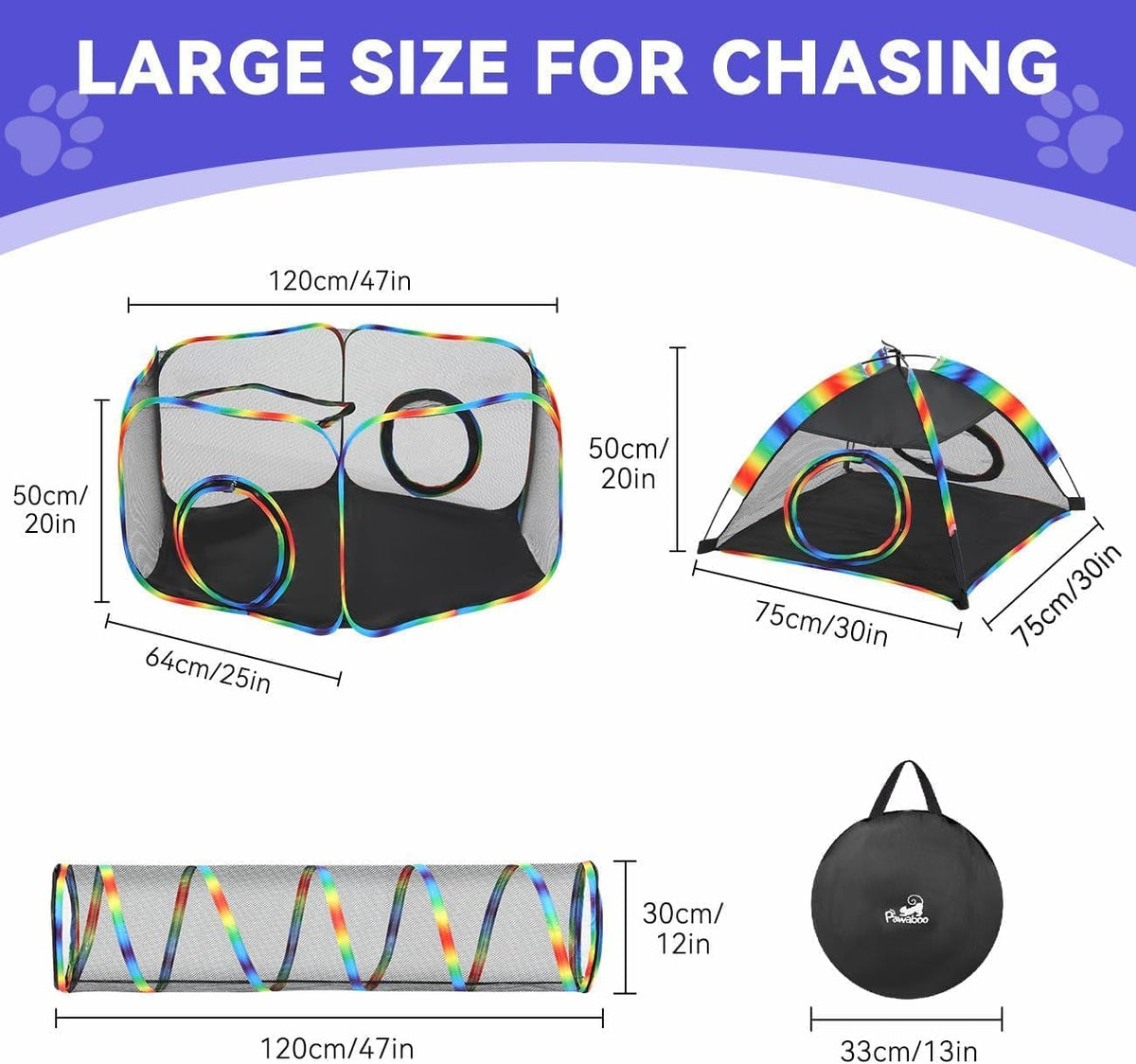 Rainbow Portable Cat Enclosure Playpen Tent Tunnel