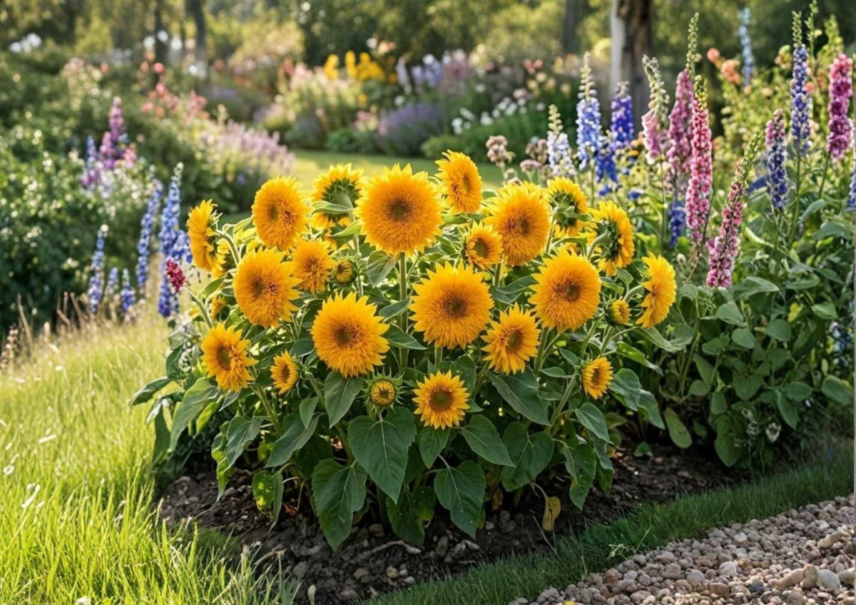 Double Dwarf Sunflower Seeds Teddy Bear Sungold Heirloom Flower Seeds for Garden Planting, Compact Bright Yellow Blooms