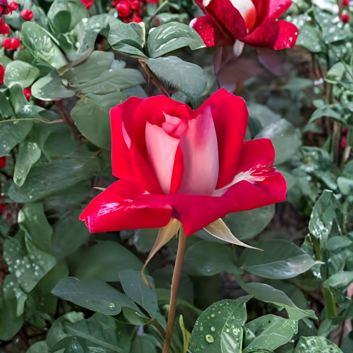 Love Rose 2 Gal Plant Rosa grandiflora Flowering Shrub Red and White Blooms Garden Landscape