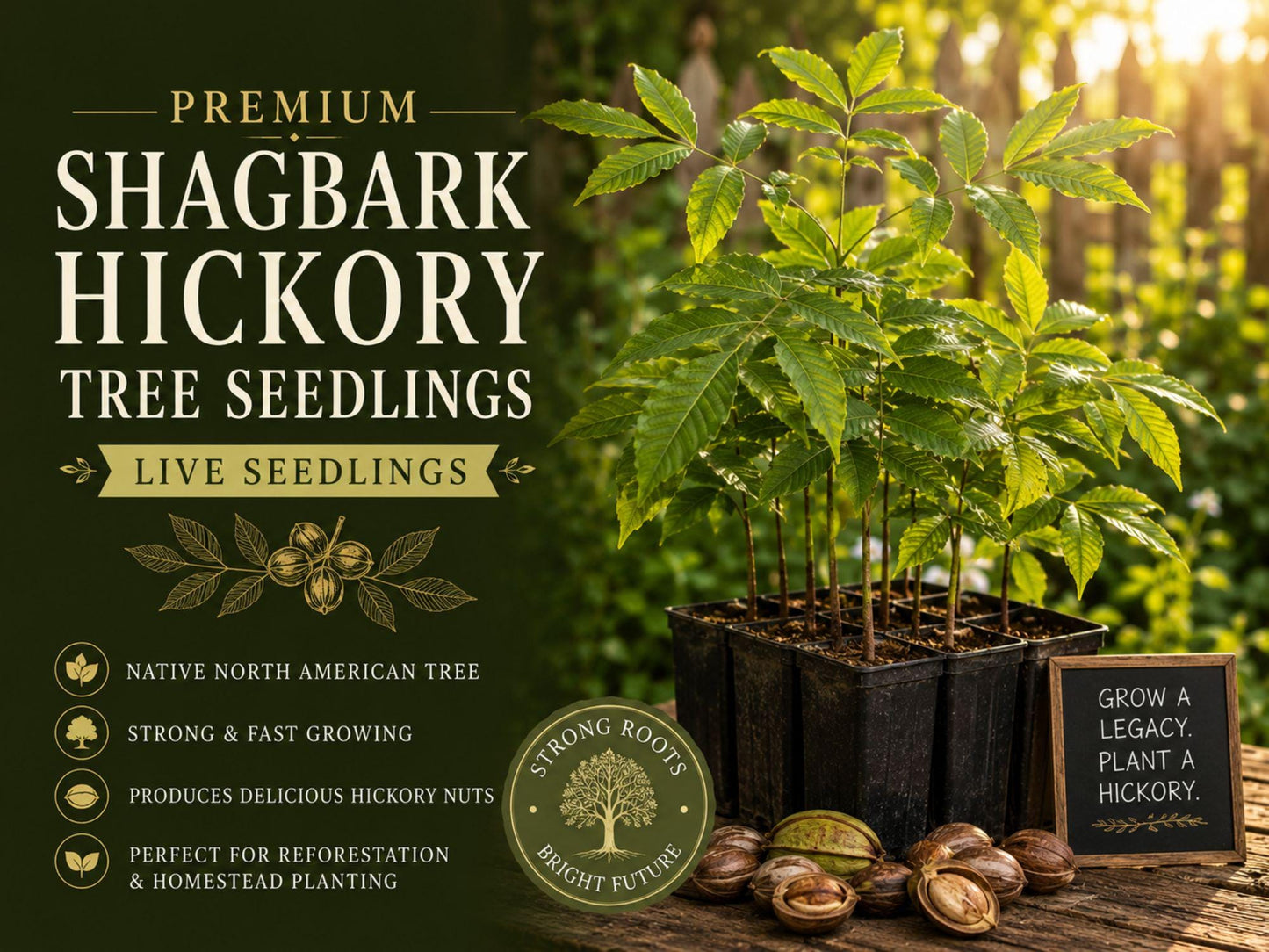 Shagbark Hickory Tree Seedling – Carya ovata Native Hardwood Deciduous Shade Tree for Landscaping