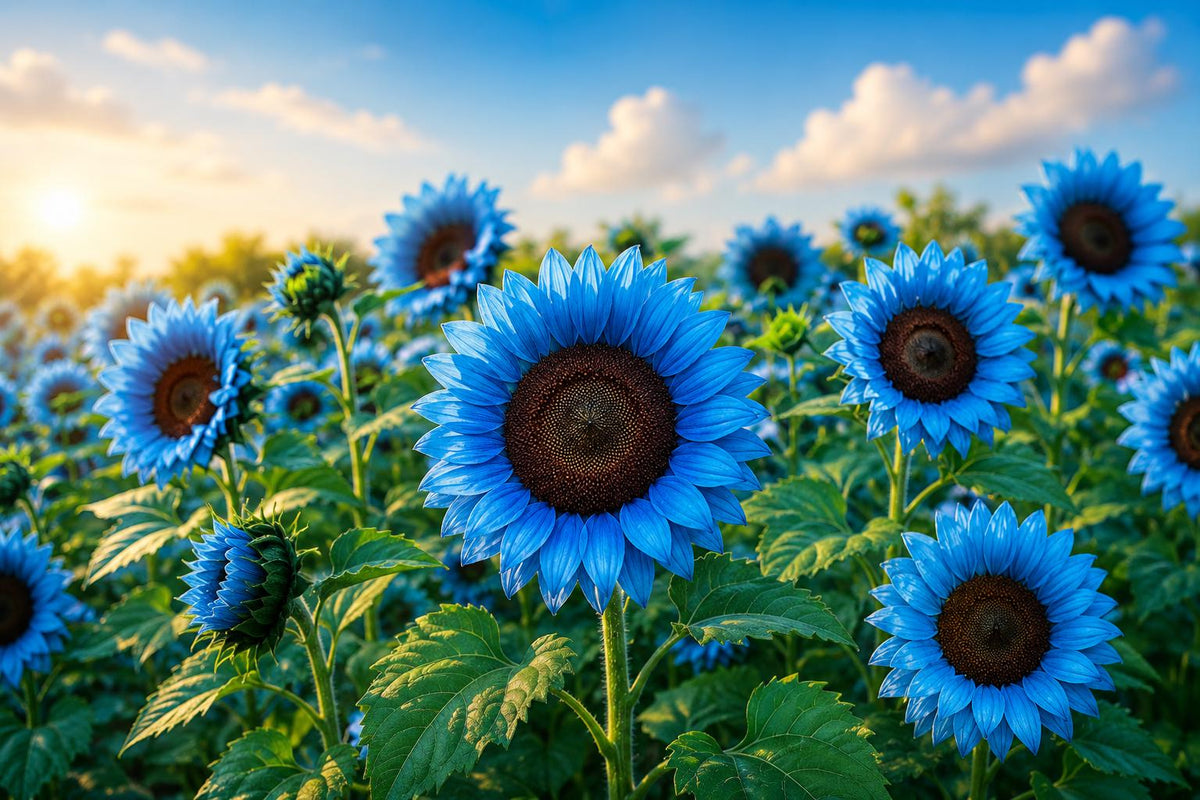Blue Sunflower Seeds Pack - Midnight Oil Hybrid Helianthus annuus - Rare Bonsai Black with Blue Petals, 50 Seeds