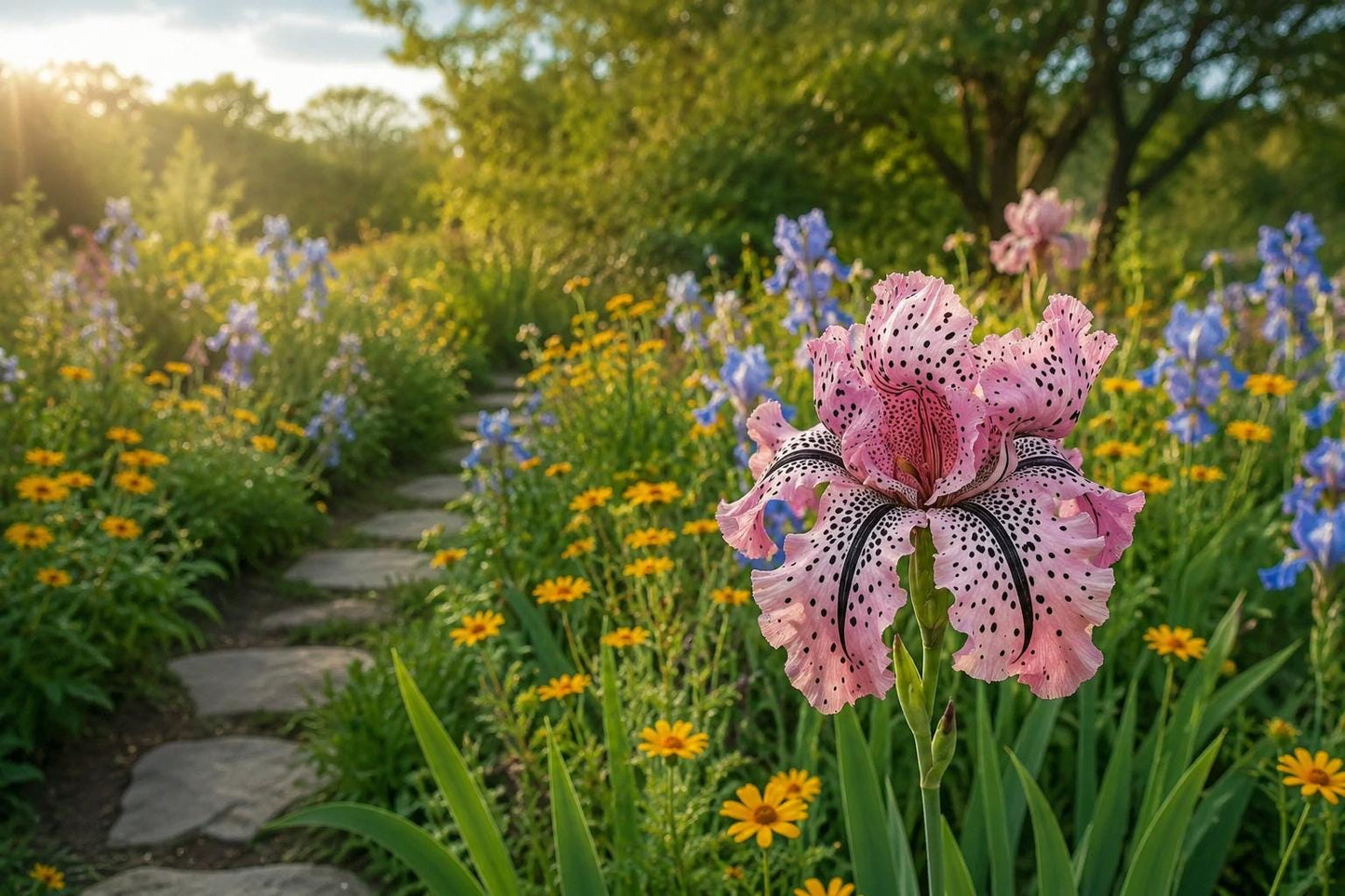 50 Bearded Iris Seeds Pink Petals with Black Speckles Iris germanica Garden Flower Seeds