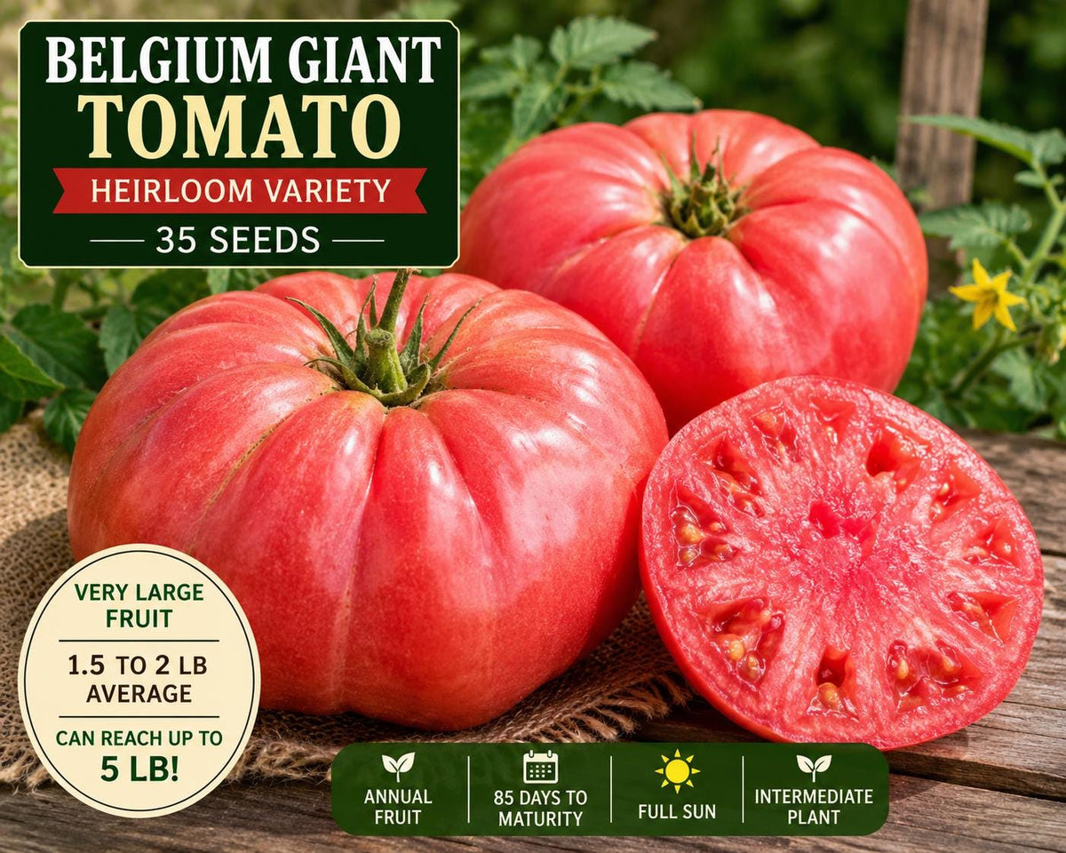 Belgium Giant Tomato Seeds – Heirloom Dark Pink Fruit, Solanum lycopersicum, Large Fruit, 35 Seeds