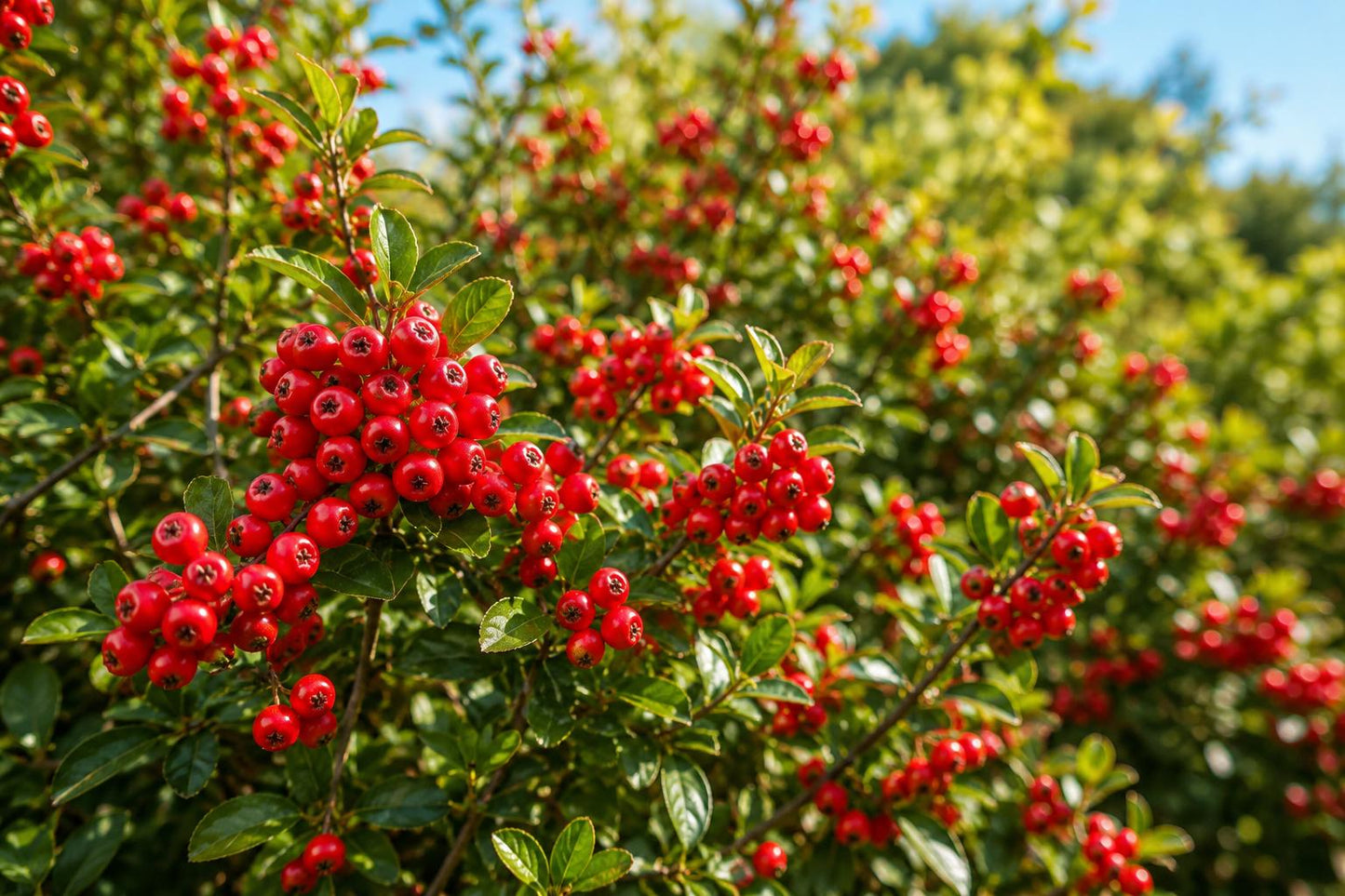 Pyracantha Live Plant - Scarlet Firethorn Espalier with Red Berries & White Flowers - Hardy Shrub for Garden