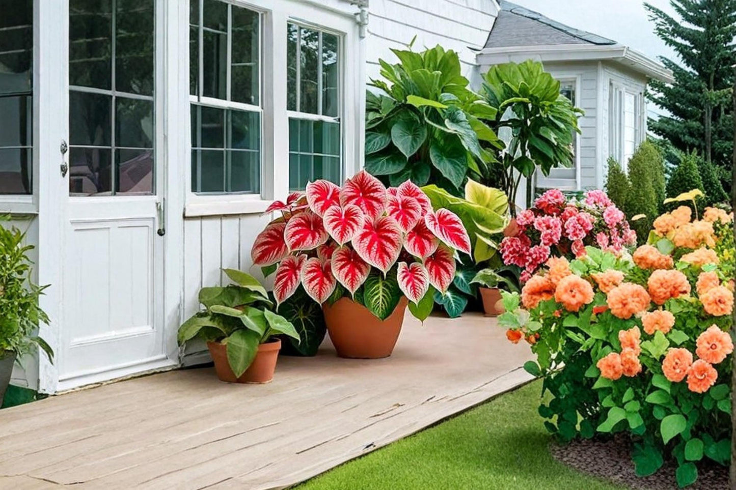 Crimson Sky Caladium Bulbs – 6 Pack Tropical Foliage Perennial Plant for Shade Gardens & Containers – Caladium bicolor