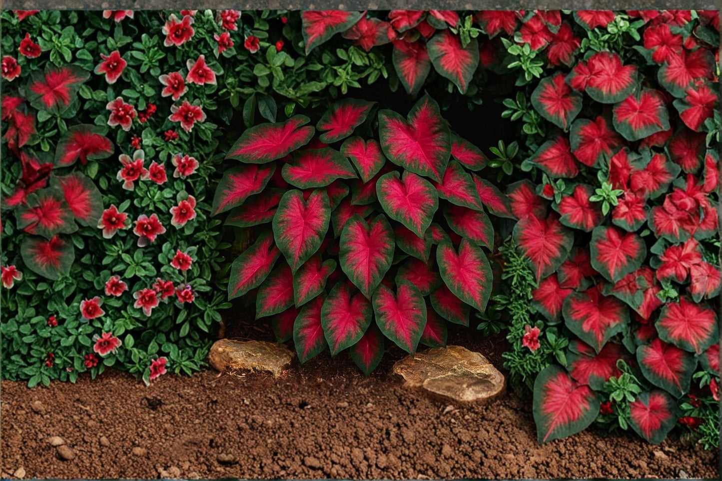 Dragon Heart Caladium Bulbs – Caladium bicolor, Red and Green Heart-Shaped Foliage, Tropical Ornamental Plant for Shade Gardens and Containers