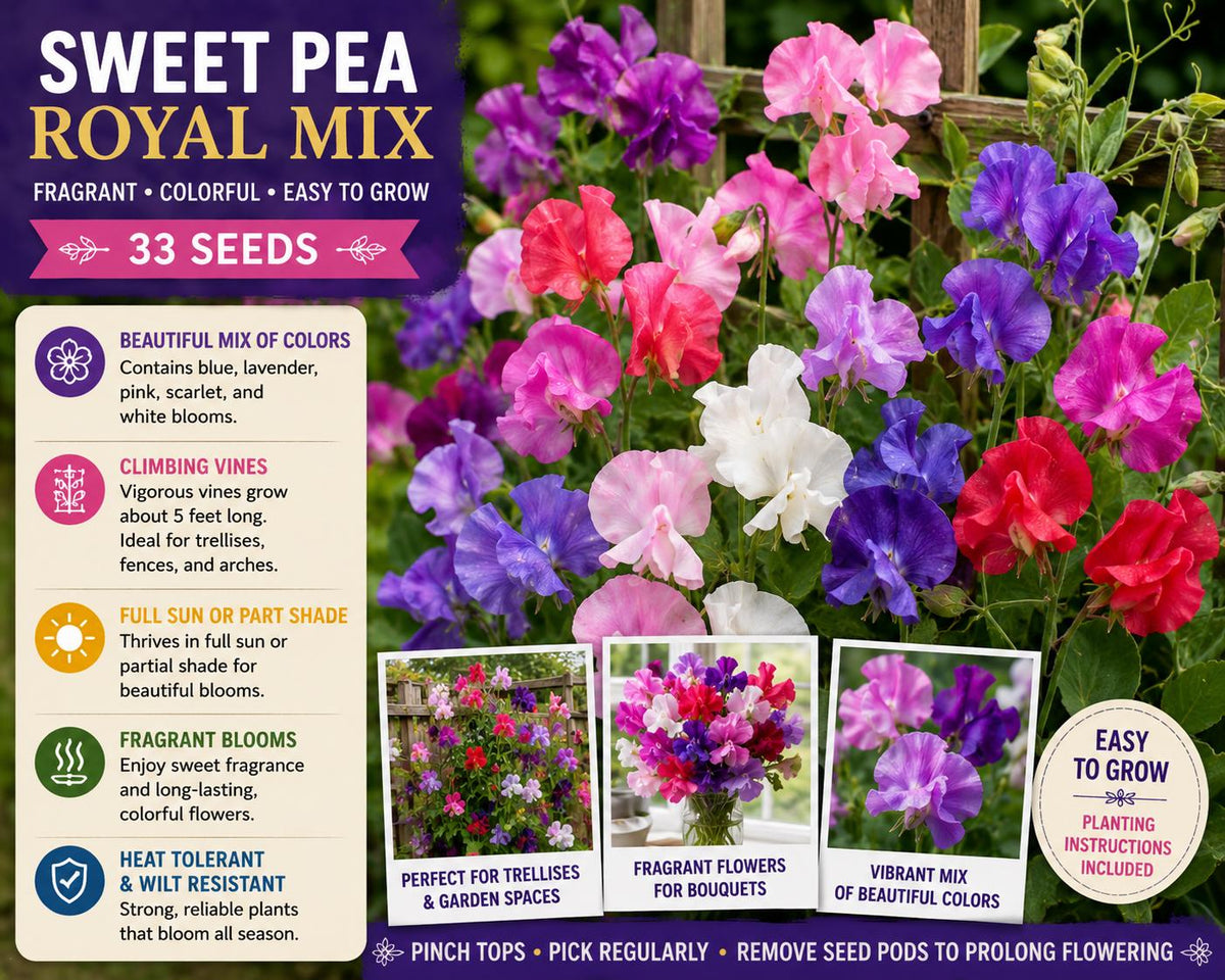 Sweet Pea Royal Family Mix Seeds – Fragrant Climbing Annual Flower Mix for Trellis Gardens – Lathyrus odoratus