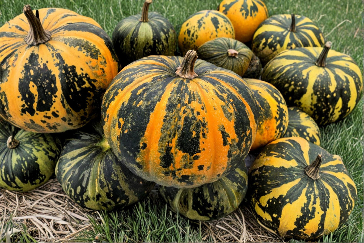 Painted Stripe Pumpkin Seeds – Hybrid Cucurbita pepo Decorative Striped Ornamental Pumpkin Seeds, Fall Harvest & Garden Decor